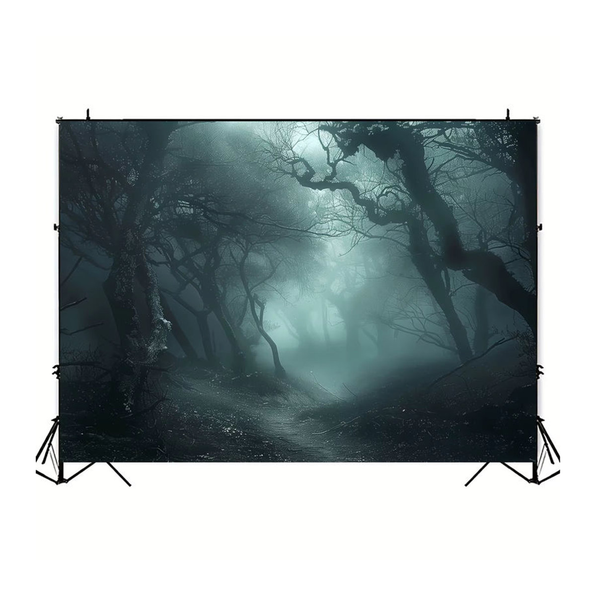 Sjs Halloween 2D-Flachbanner-Hintergrundtuch mit Horror-Waldweg Motiv, mehrfarbig, Textil, B: 150 cm, H: 150 cm - Bild 6