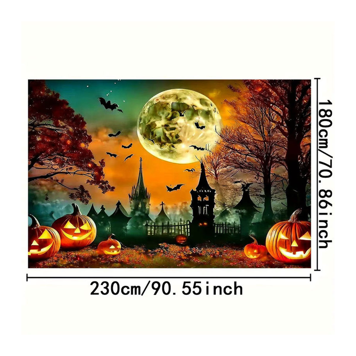 sjs Halloween 2D Hintergrund Dekoration mit Jack-O'-Lantern, Fledermäusen, Vollmond und Herbstbäumen, mehrfarbig, rechteckig - Bild 6