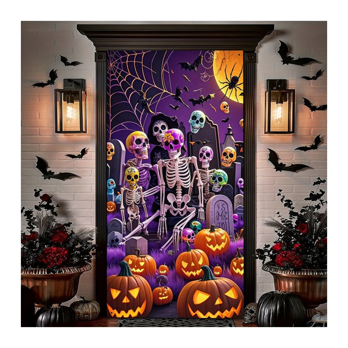 Sjs Halloween 2D-Hintergrund mit Totenkopf- und Kürbis-Design in Mehrfarbig - Bild 1
