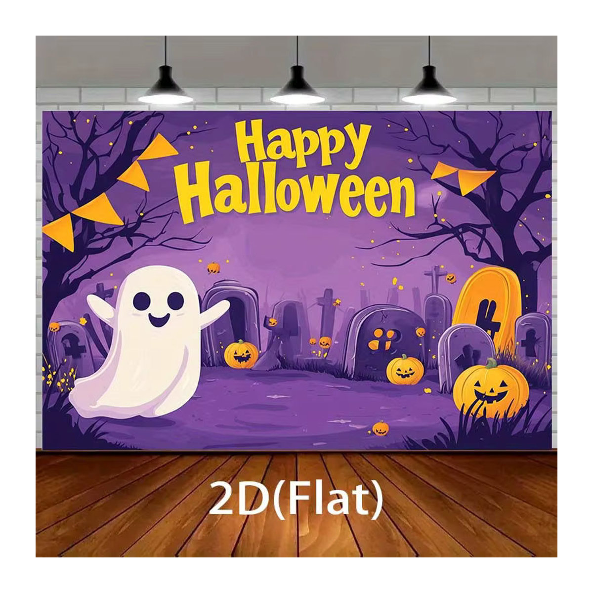 Sjs Halloween Hintergrund Dekoration mit Geistern, Kürbissen und Friedhofsszene, mehrfarbig und lila, rechteckig - Bild 2