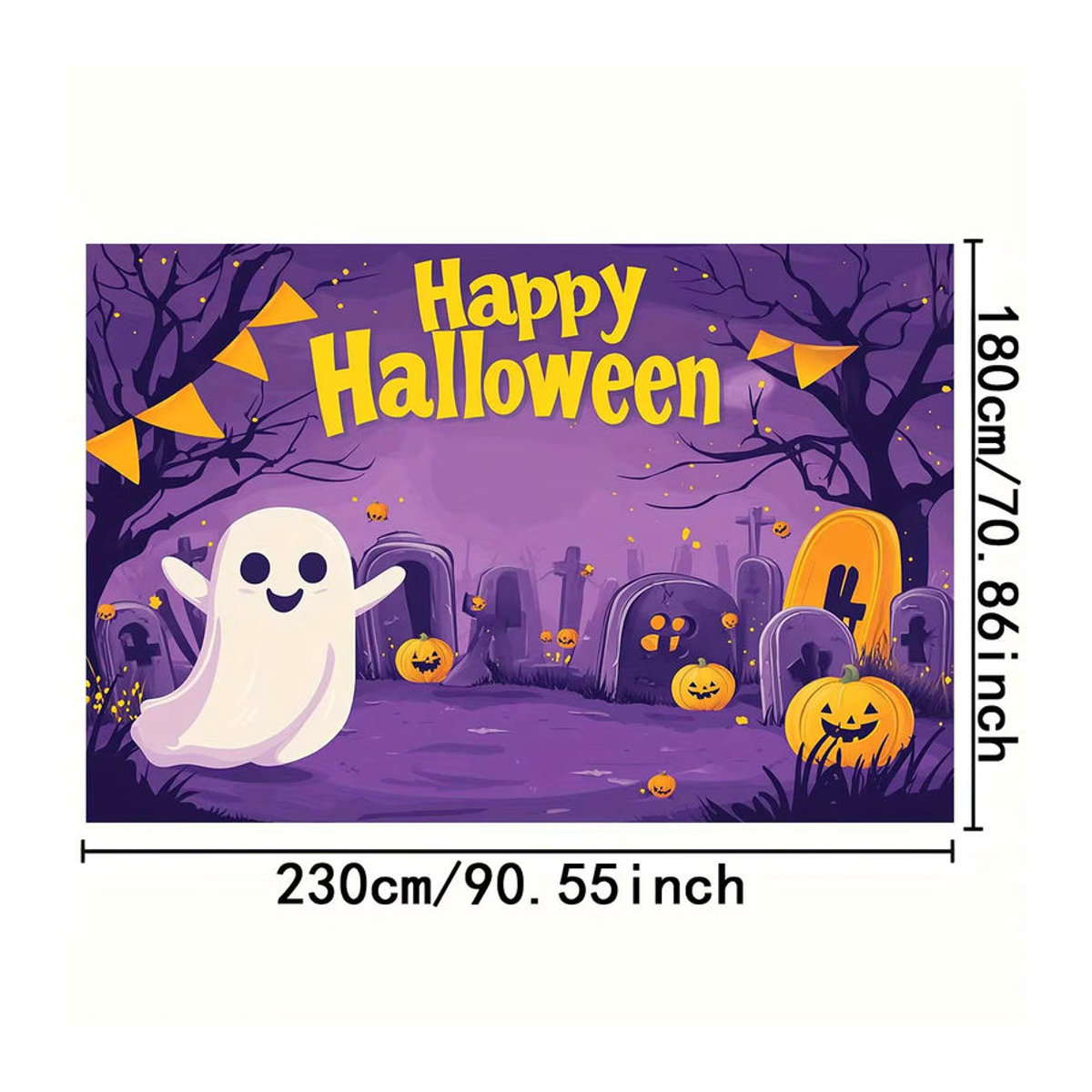 Sjs Halloween Hintergrund Dekoration mit Geistern, Kürbissen und Friedhofsszene, mehrfarbig und lila, rechteckig - Bild 6