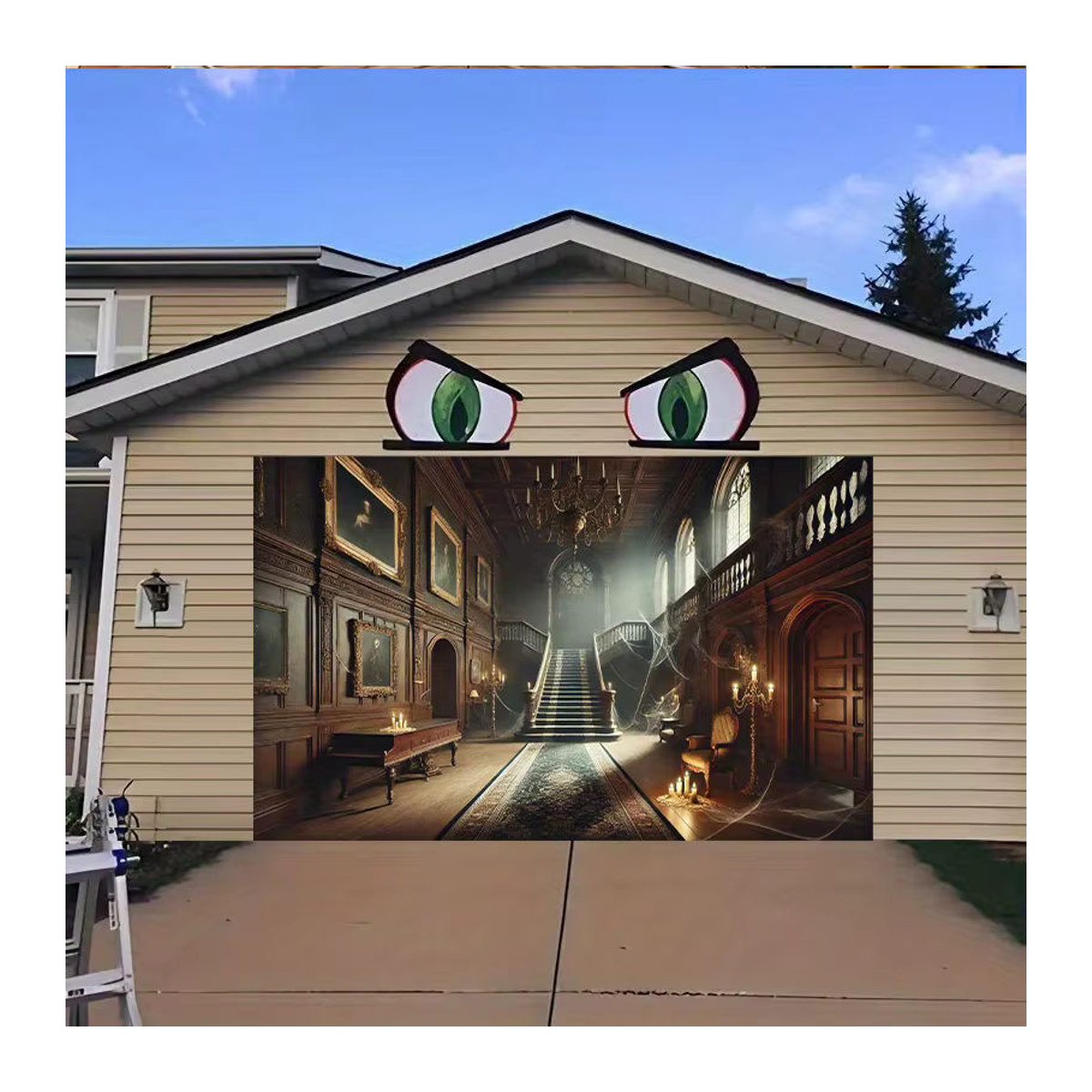 sjs Halloween-Hintergrundbanner mit Herrenhausmuster, mehrfarbig, rechteckig - Bild 2