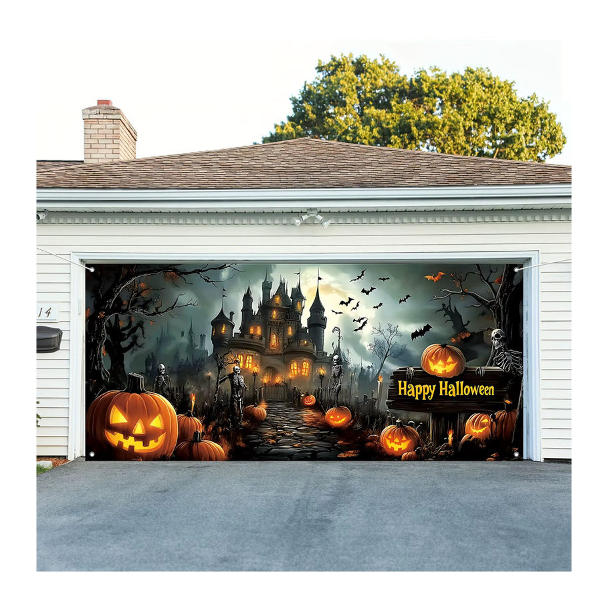 sjs Halloween Hintergrundtuch aus Textil mit Jack-O'-Lantern und Skeletthand, mehrfarbig, rechteckig - Bild 1