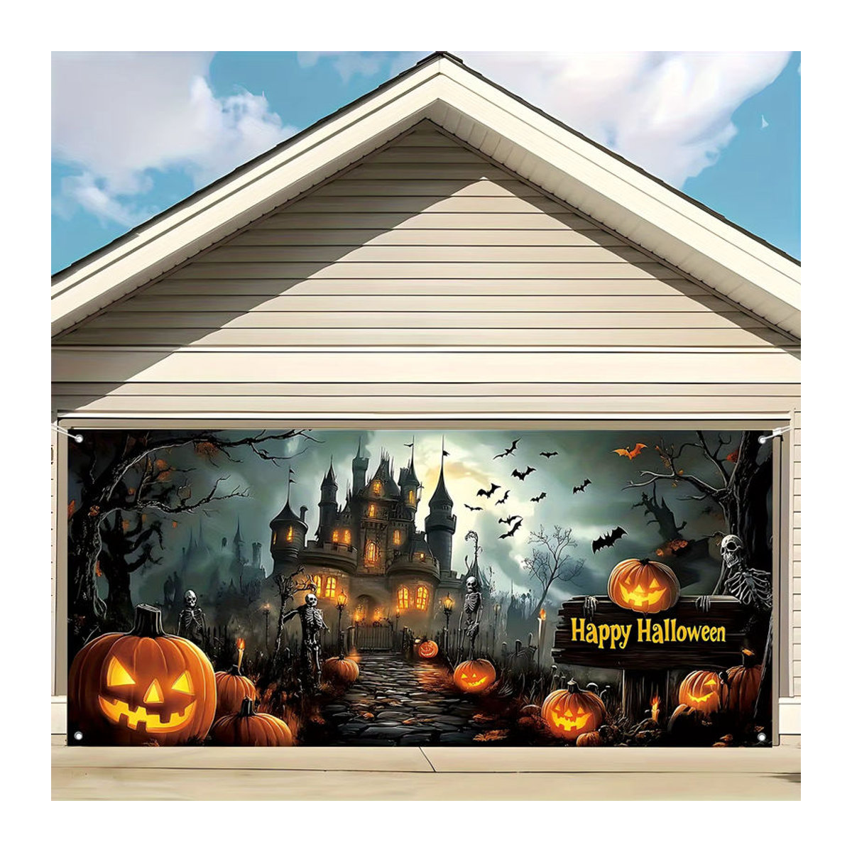 sjs Halloween Hintergrundtuch aus Textil mit Jack-O'-Lantern und Skeletthand, mehrfarbig, rechteckig - Bild 2