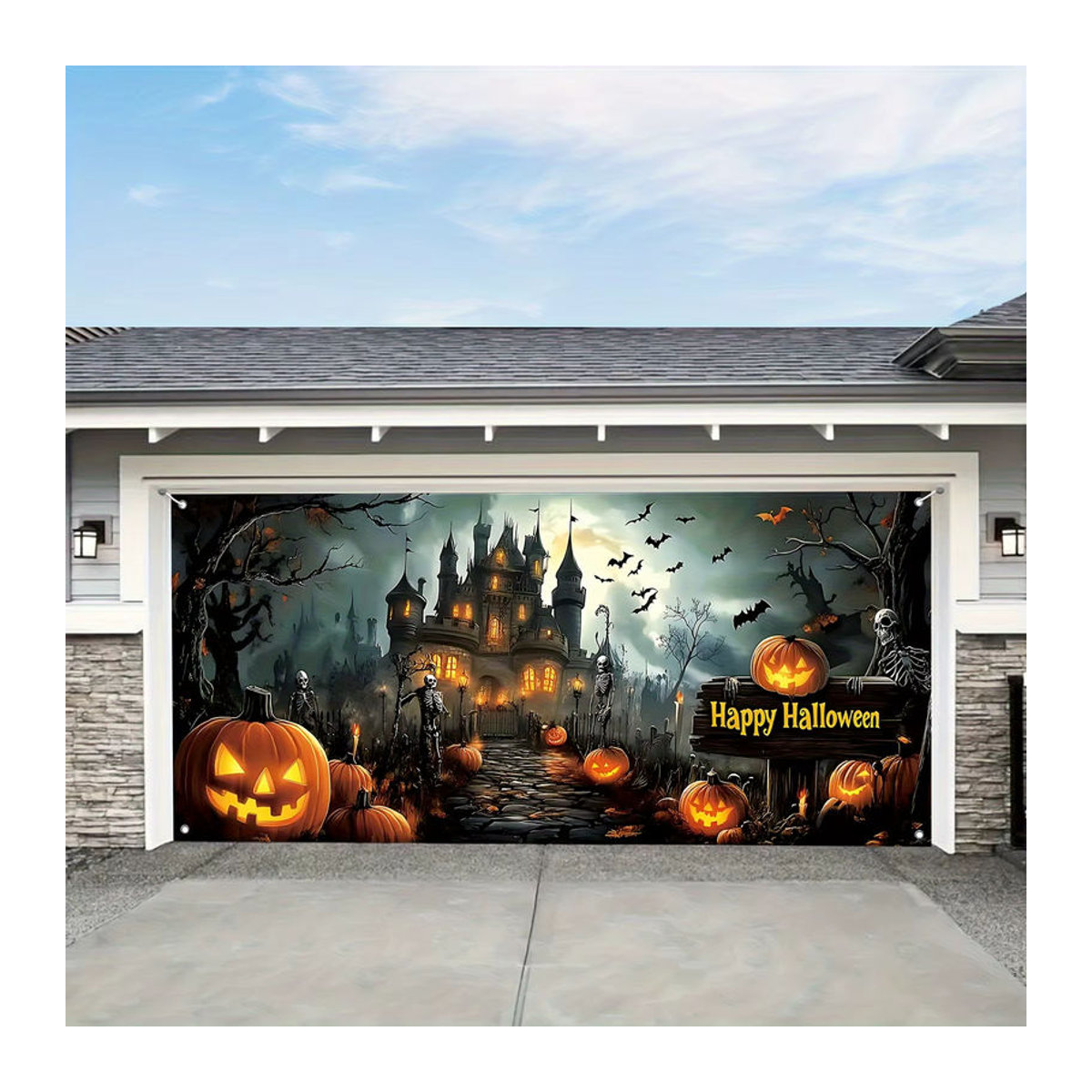 sjs Halloween Hintergrundtuch aus Textil mit Jack-O'-Lantern und Skeletthand, mehrfarbig, rechteckig - Bild 3