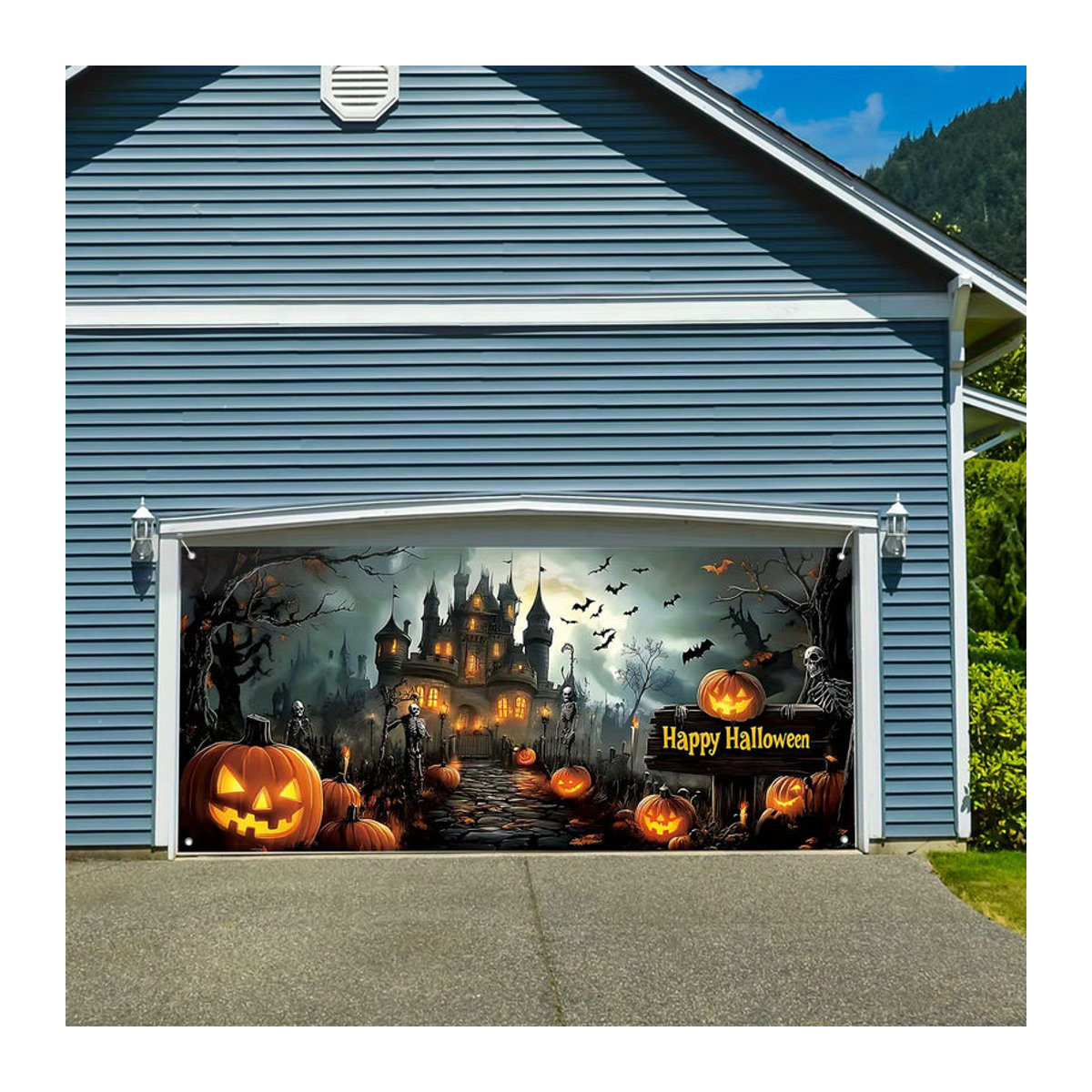 sjs Halloween Hintergrundtuch aus Textil mit Jack-O'-Lantern und Skeletthand, mehrfarbig, rechteckig - Bild 4