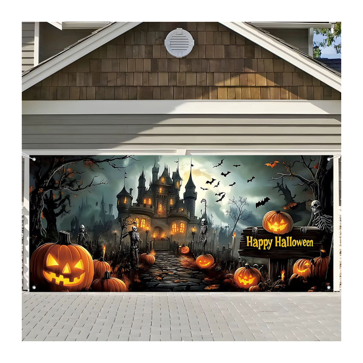sjs Halloween Hintergrundtuch aus Textil mit Jack-O'-Lantern und Skeletthand, mehrfarbig, rechteckig - Bild 5