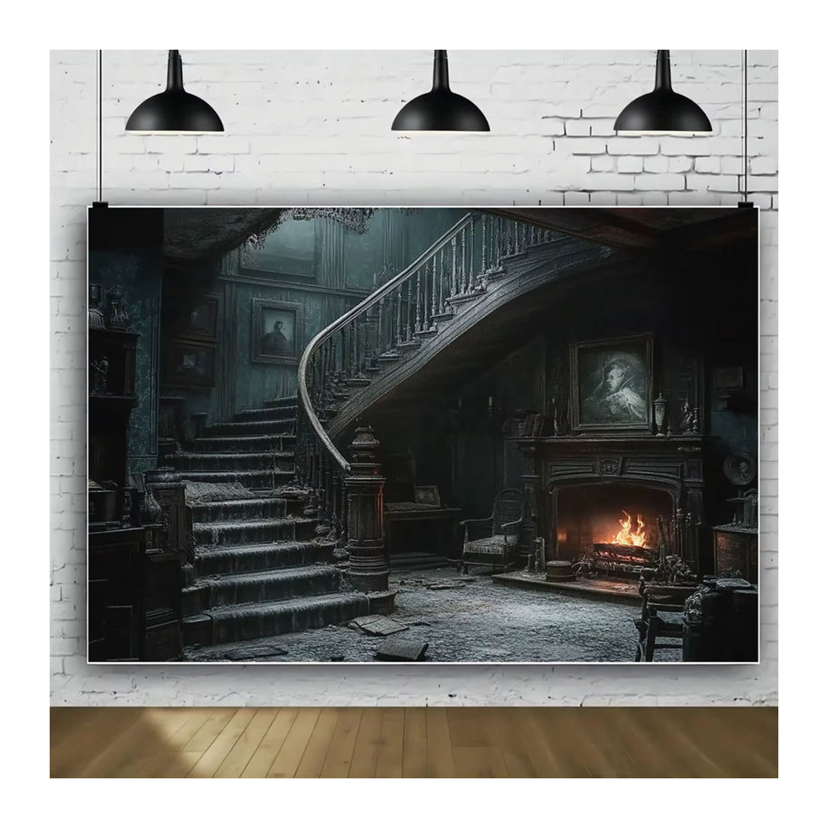 Sjs Halloween Hintergrundtuch im Retro-Gothic-Stil mit Gebäude-Motiv, mehrfarbig und schwarz, rechteckiges Textil-Dekorationstuch - Bild 2