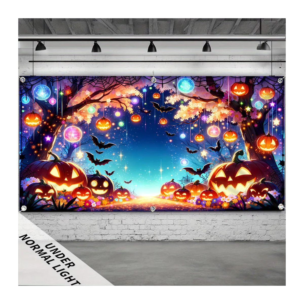 Sjs Halloween Stoffbanner mit Fledermaus und Kürbis im Märchenstil, mehrfarbig, rechteckig, B: 150 cm, H: 150 cm - Bild 4