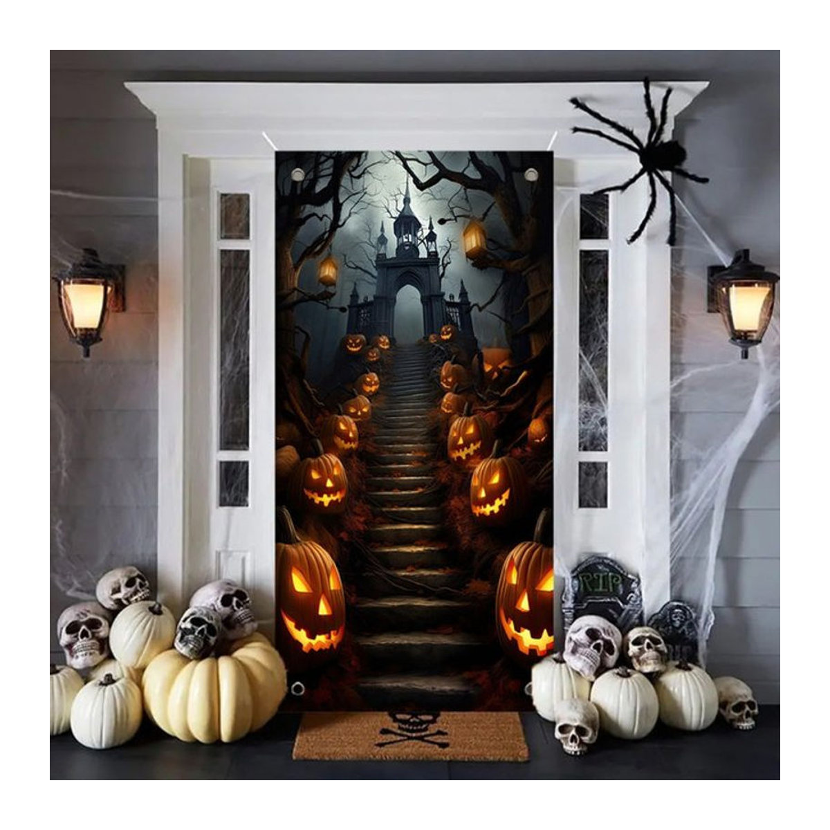 sjs Halloween Stoffbanner mit gruseligem Kürbiskopf-Design, mehrfarbig, rechteckig, B/H: 180 x 90 cm - Bild 1