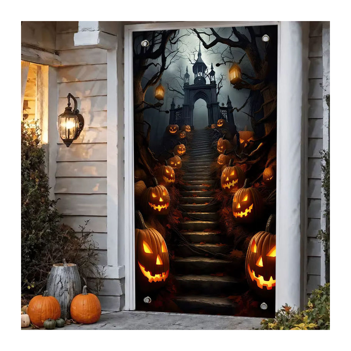 sjs Halloween Stoffbanner mit gruseligem Kürbiskopf-Design, mehrfarbig, rechteckig, B/H: 180 x 90 cm - Bild 2