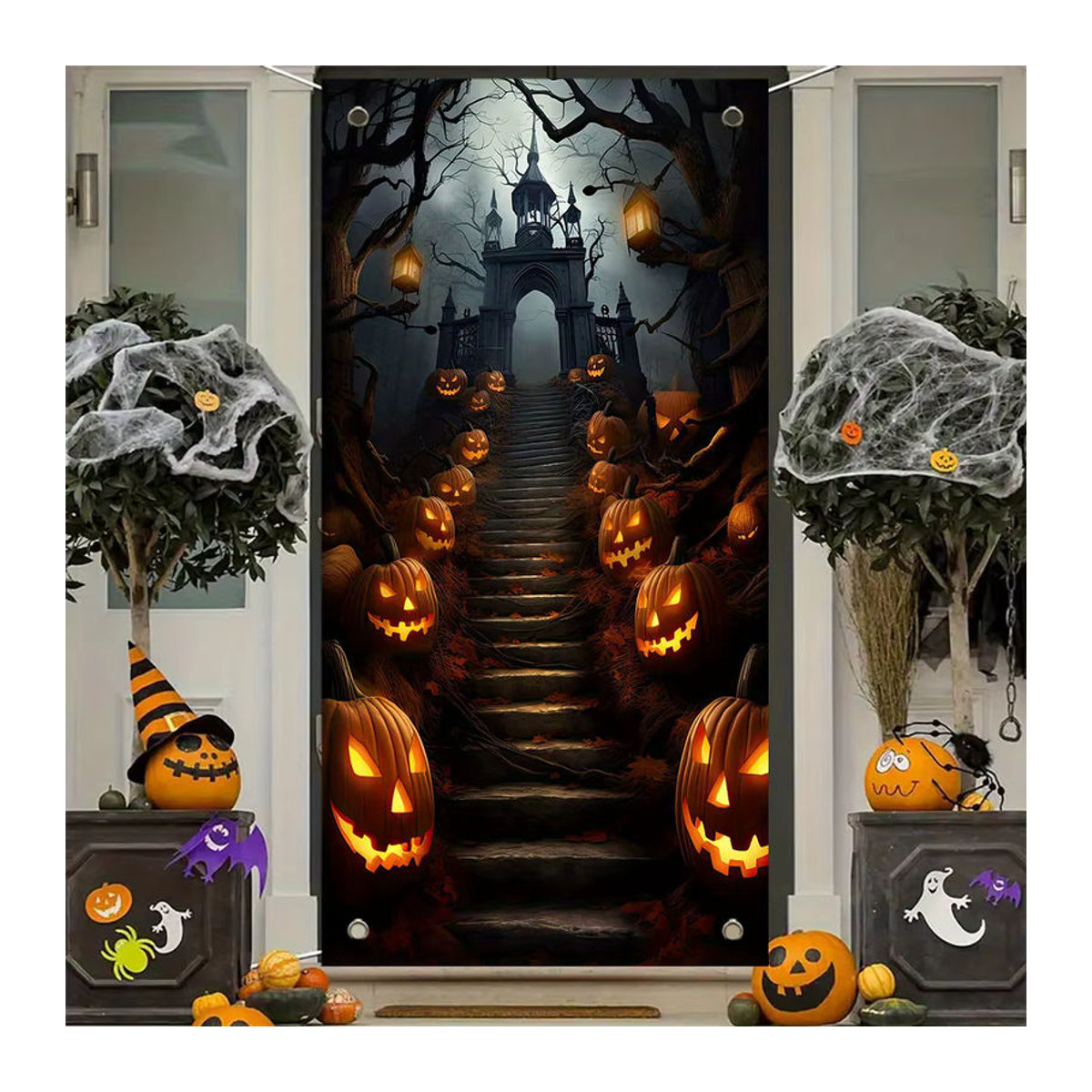 sjs Halloween Stoffbanner mit gruseligem Kürbiskopf-Design, mehrfarbig, rechteckig, B/H: 180 x 90 cm - Bild 5