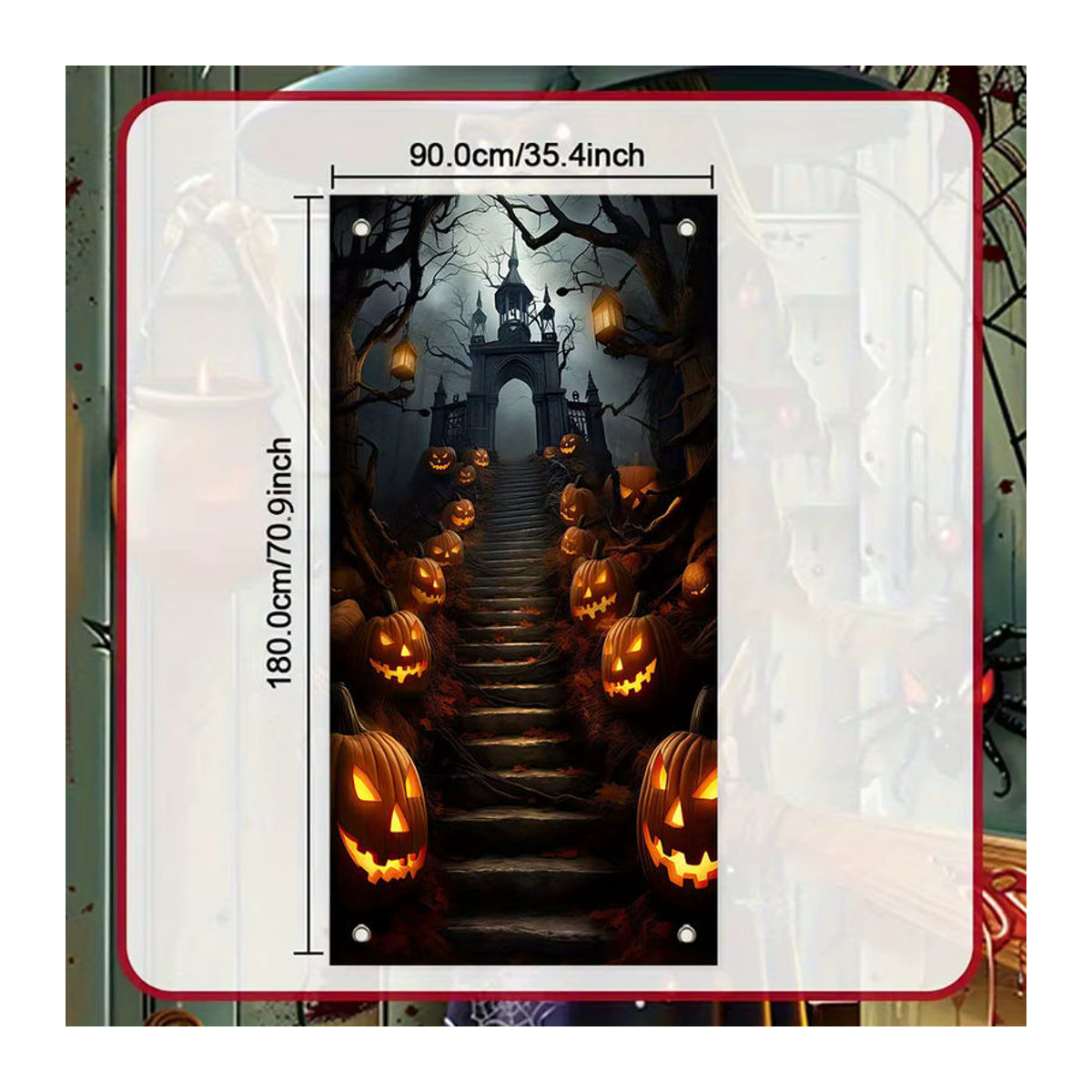 sjs Halloween Stoffbanner mit gruseligem Kürbiskopf-Design, mehrfarbig, rechteckig, B/H: 180 x 90 cm - Bild 6