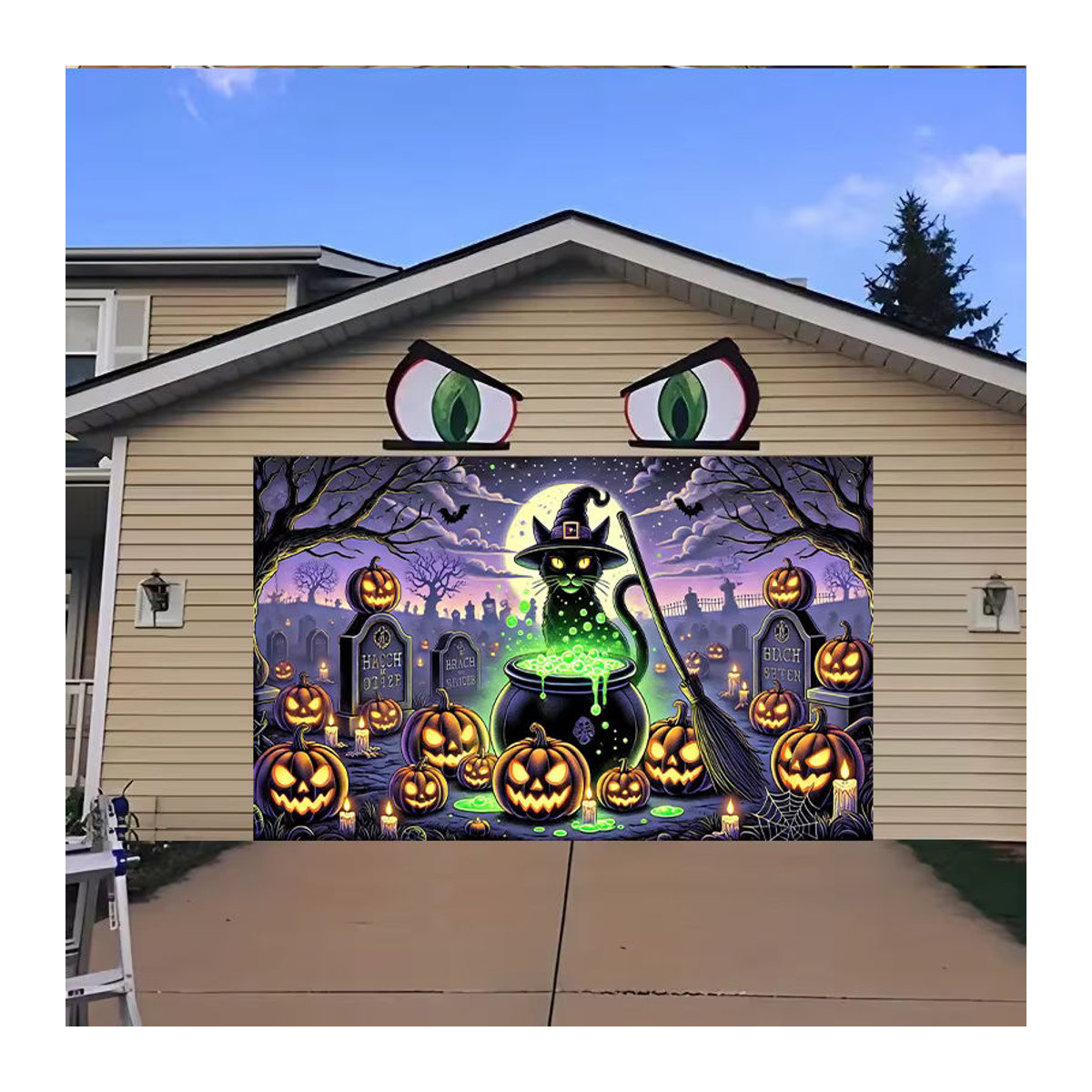 Sjs Halloween Stoffbanner mit Hexentopfmuster, mehrfarbige Textil-Dekoration, rechteckig, B: 150 cm, H: 100 cm - Bild 3