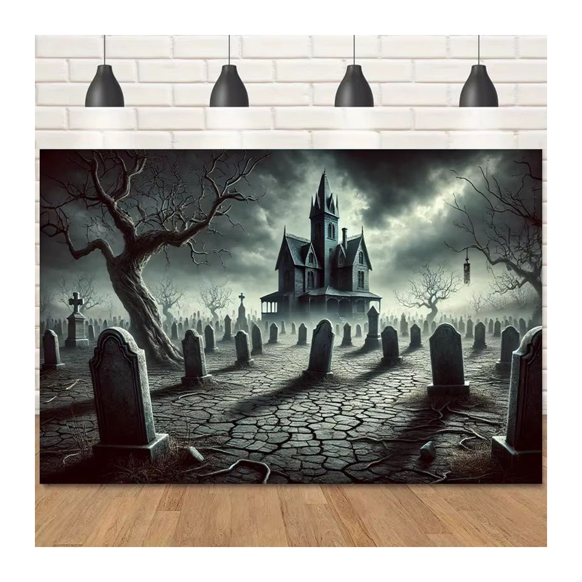 sjs Halloween Stoffbanner mit Spukhausmuster, mehrfarbig, rechteckig, B/H: 150 x 150 cm - Bild 2