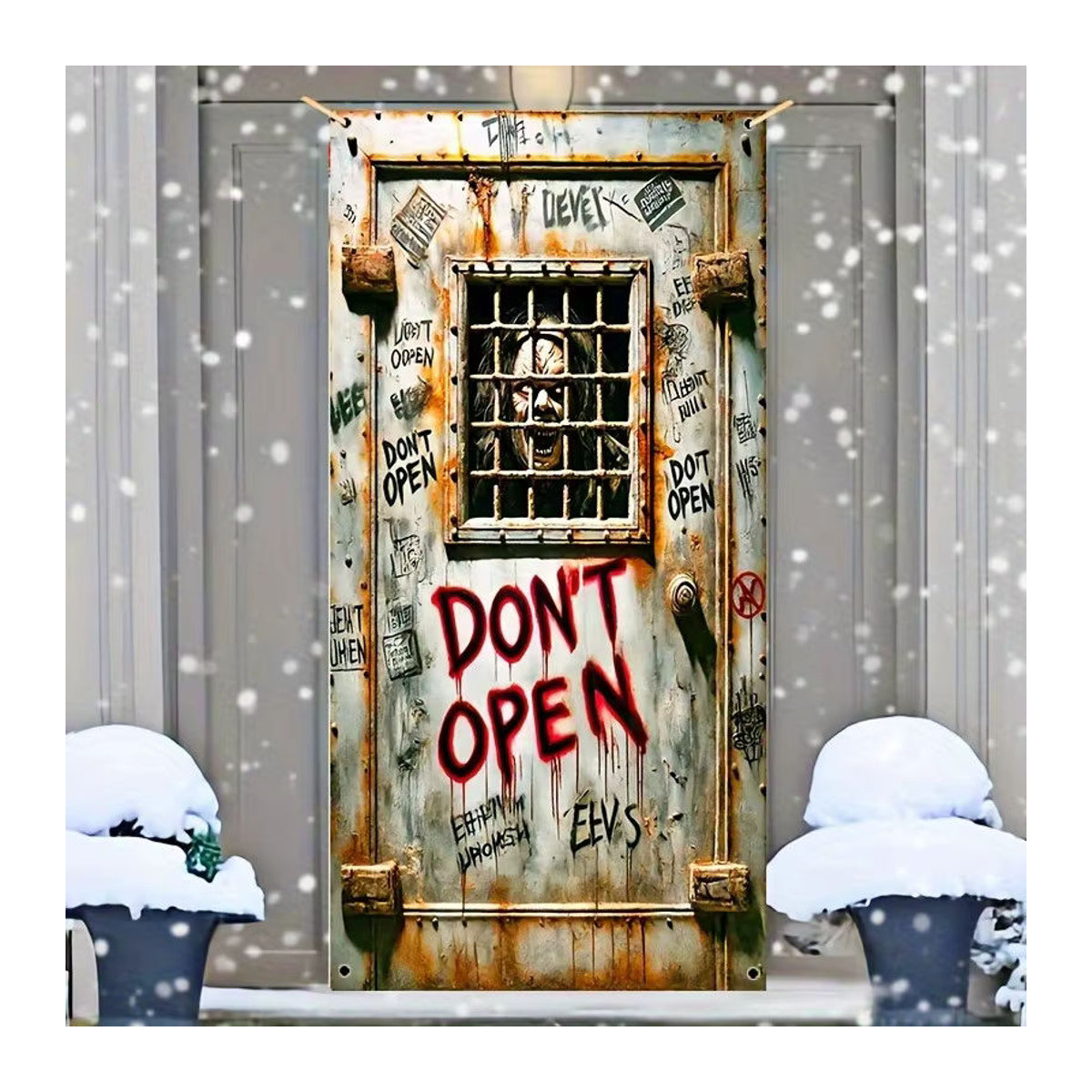 Sjs Halloween Stoffbanner mit Zombie-Motiv Do Not Open the Door, mehrfarbig, B/H: 180 x 90 cm - Bild 1