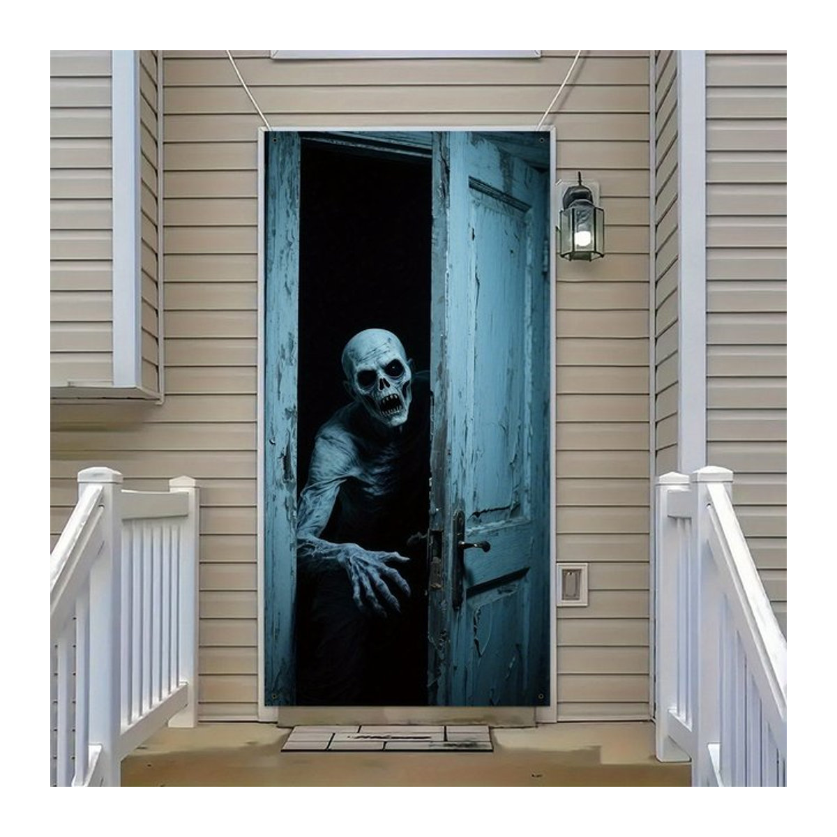 Sjs Halloween Tür-Hintergrundtuch mit Zombie- und kaputtem Türrahmen-Design, mehrfarbig, Textil, B: 90 cm, H: 180 cm - Bild 1