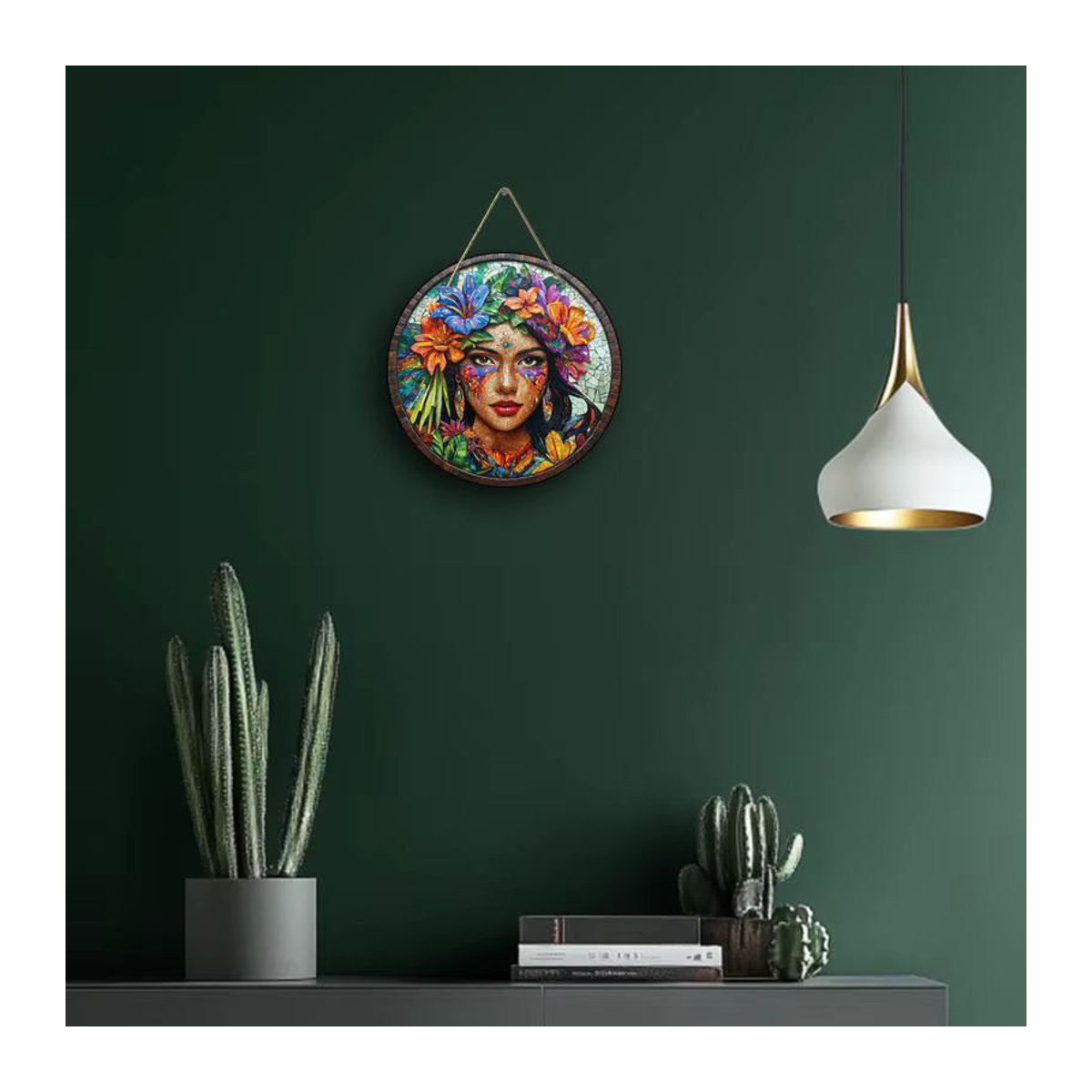 Sjs Rundes 2D-Hängeschild aus Holz mit floralem orientalischem Design in Mehrfarbig - Bild 3