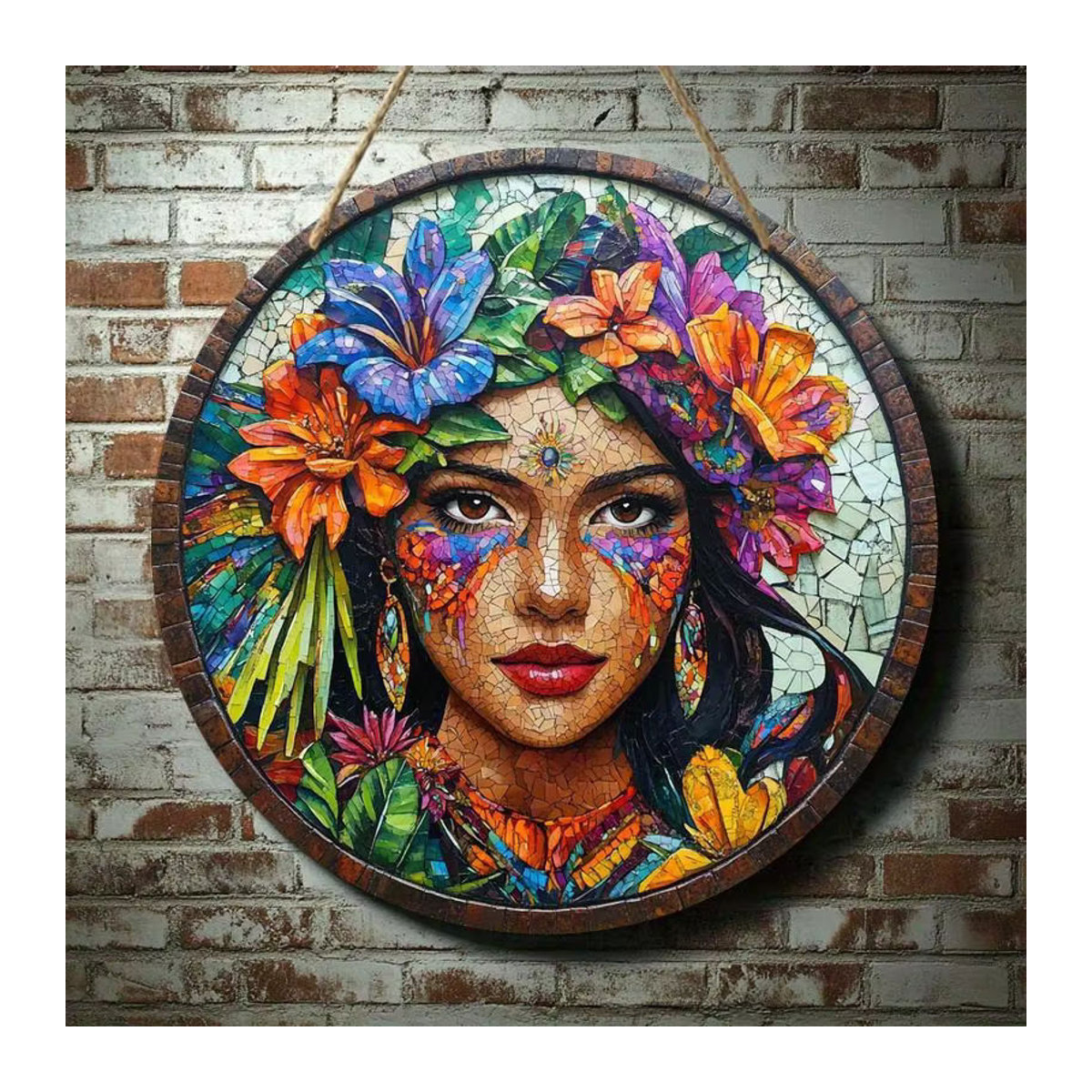 Sjs Rundes 2D-Hängeschild aus Holz mit floralem orientalischem Design in Mehrfarbig - Bild 5