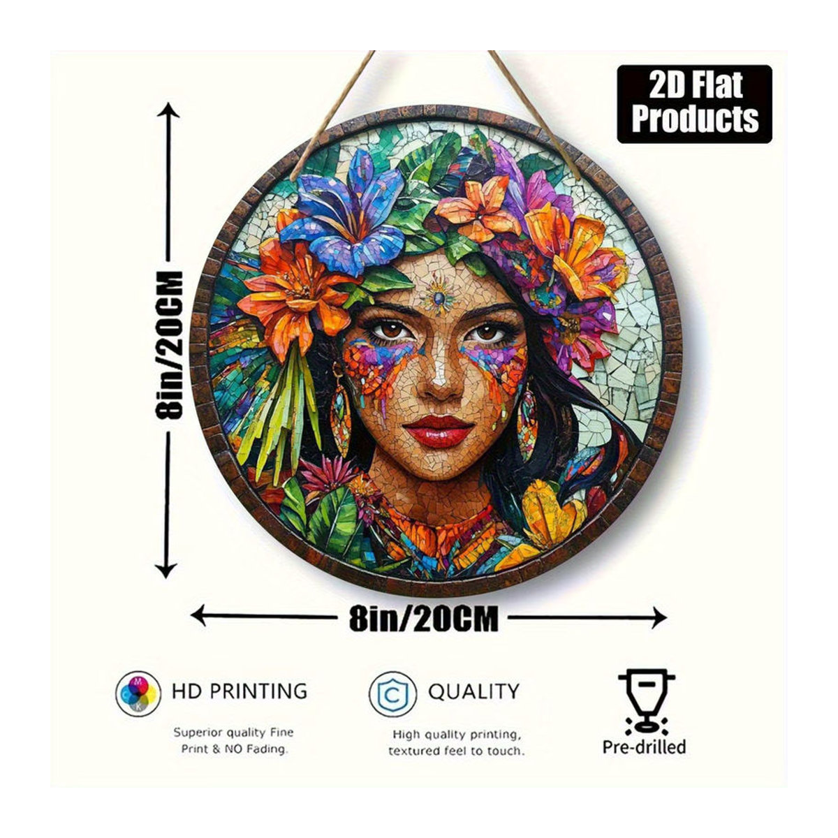 Sjs Rundes 2D-Hängeschild aus Holz mit floralem orientalischem Design in Mehrfarbig - Bild 6