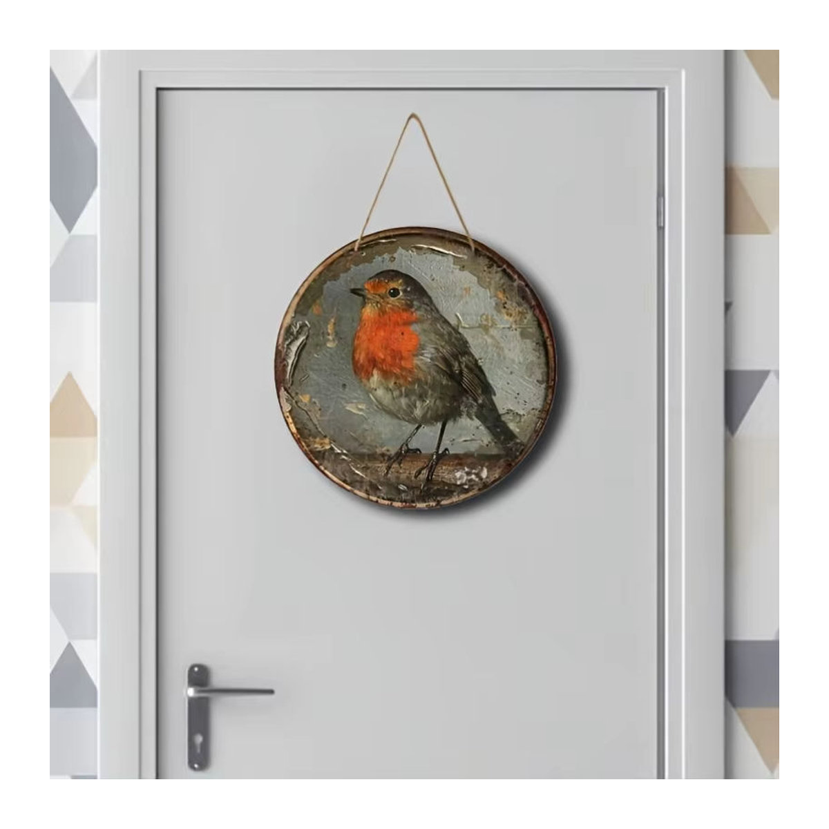 Sjs Rundes 2D-Hängeschild aus Holz mit Vögel-Motiv in Braun und Mehrfarbig - Bild 2