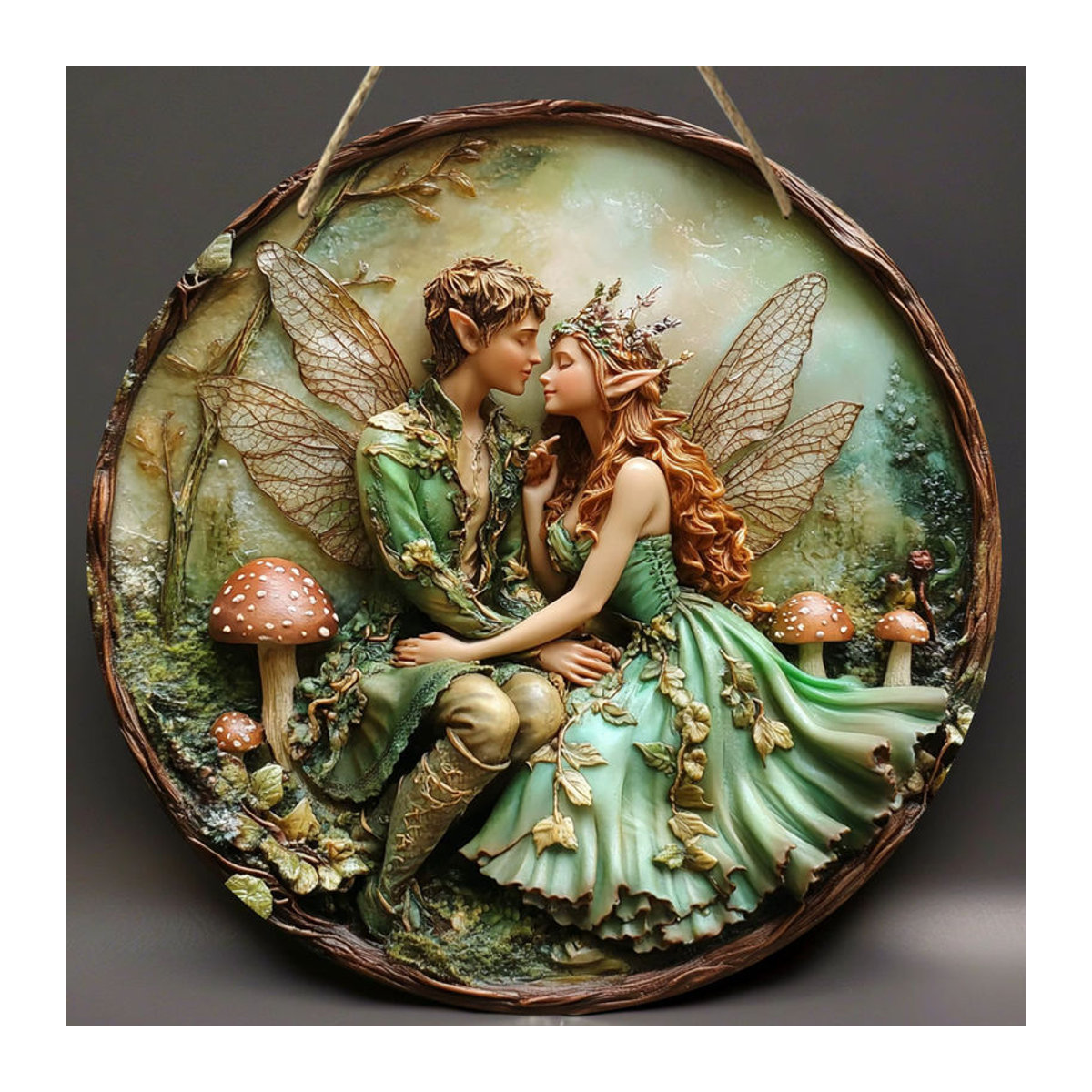 sjs Rundes Holzschild mit Feen-Motiv Wald Pilze und Schmetterlingen zur Wanddekoration mehrfarbig - Bild 3