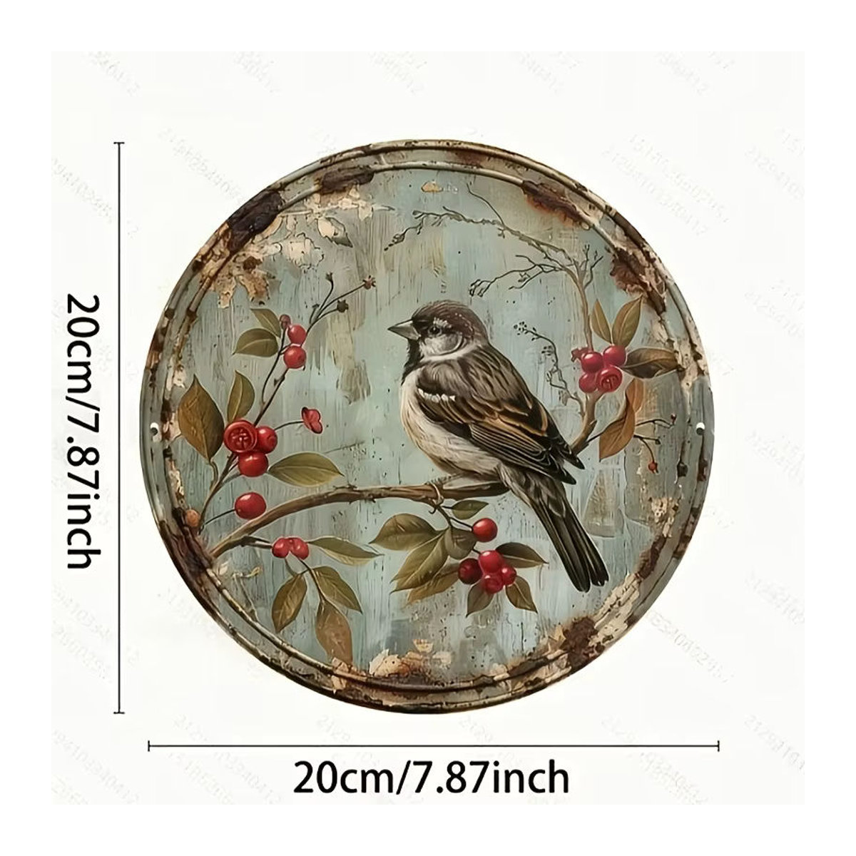 sjs Vintage Hängeschild aus Holz mit Vogel und floralem Kirsch-Motiv, rund, mehrfarbig - Bild 4