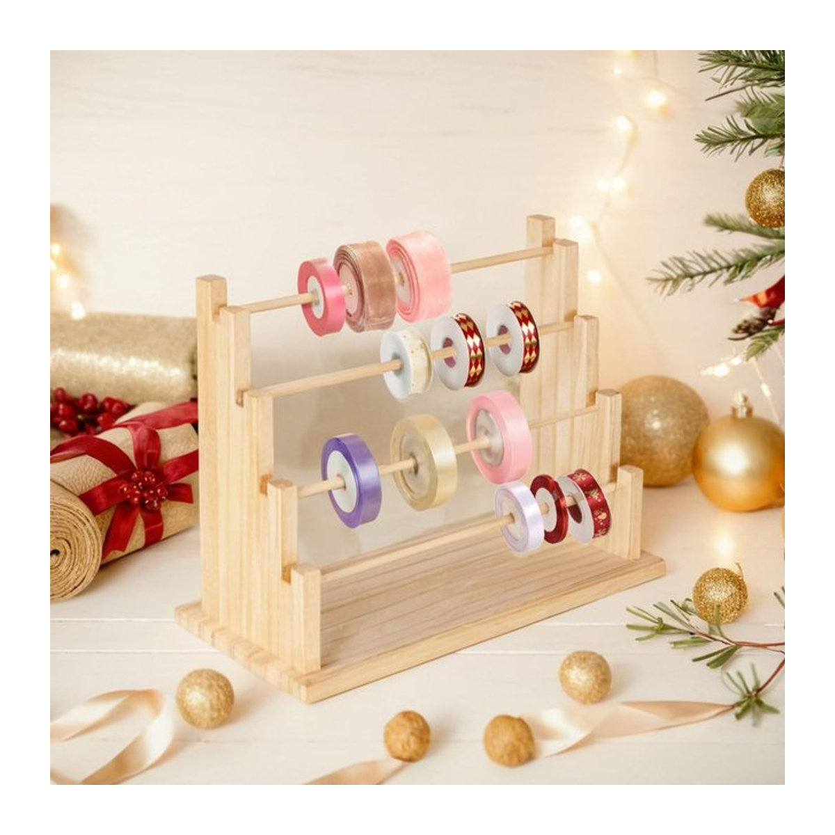 Skandinavisches Aufbewahrungsregal aus massivem Holz in Natur Braun für Armbänder und Accessoires - Bild 1