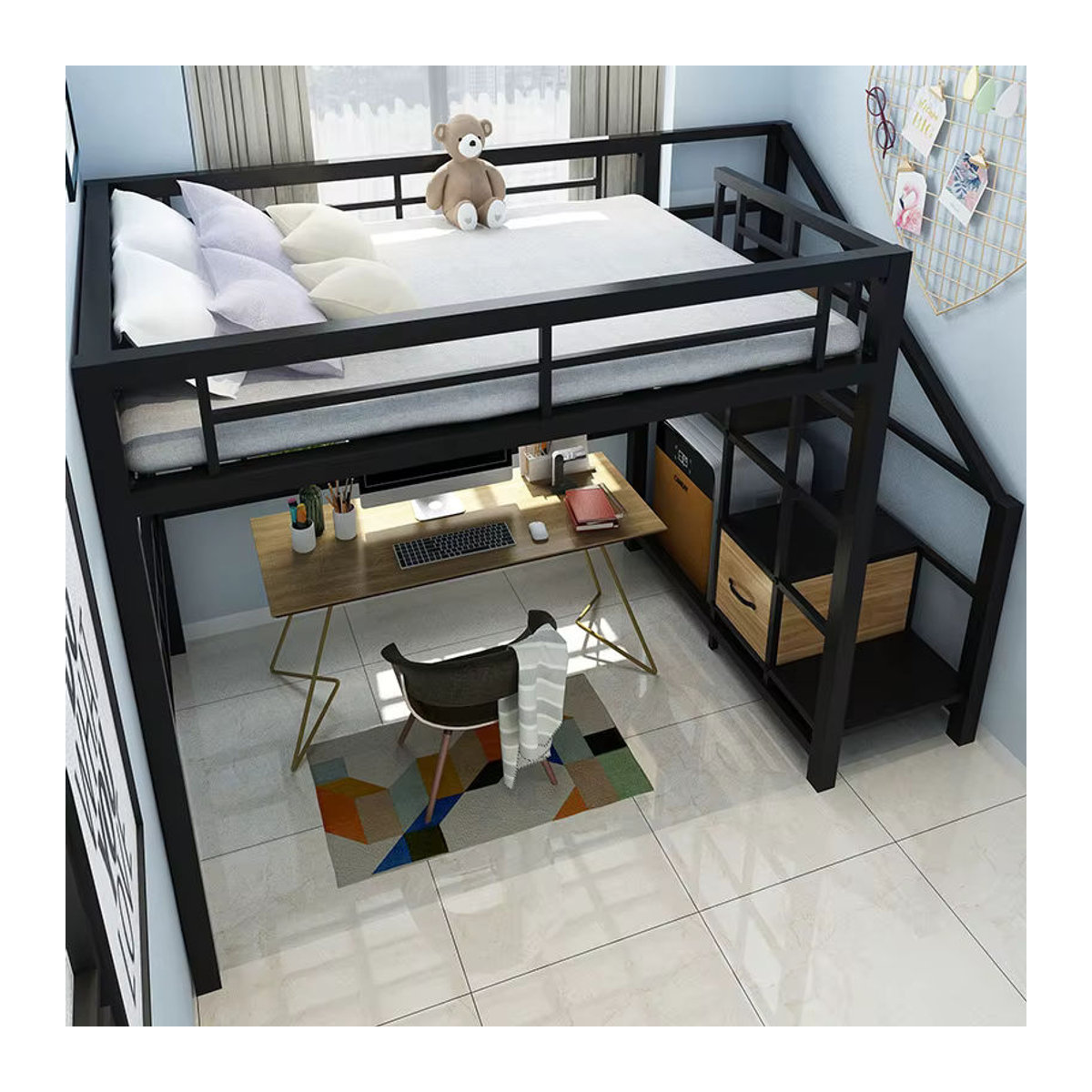 Skandinavisches Metallbett aus Schmiedeeisen in Schwarz oder Weiß, Breite: 120 cm - Bild 3