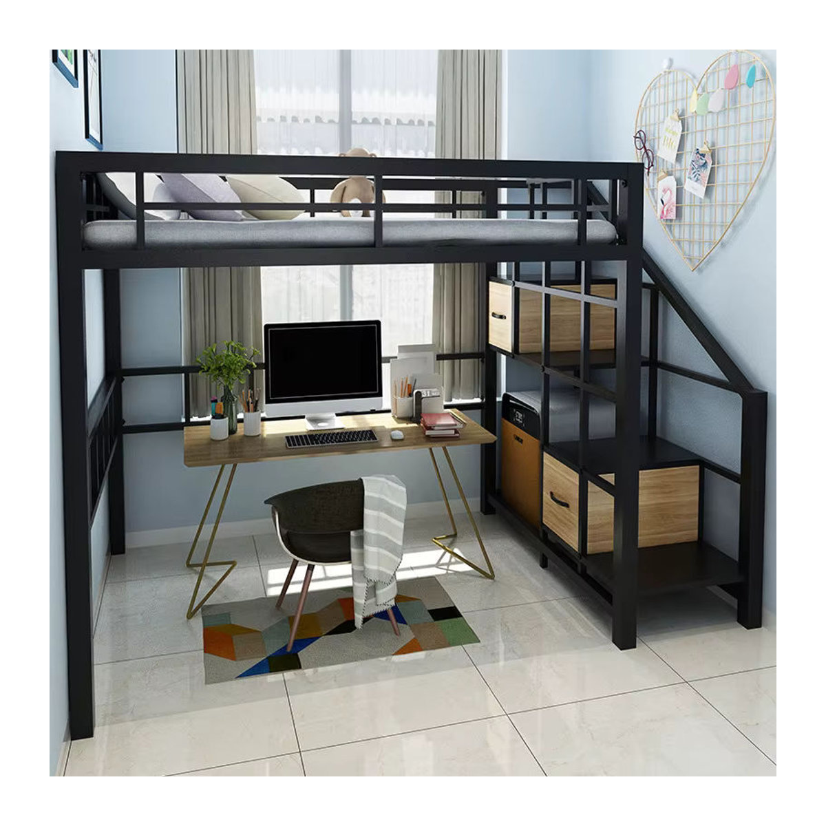 Skandinavisches Metallbett aus Schmiedeeisen in Schwarz oder Weiß, Breite: 120 cm - Bild 4