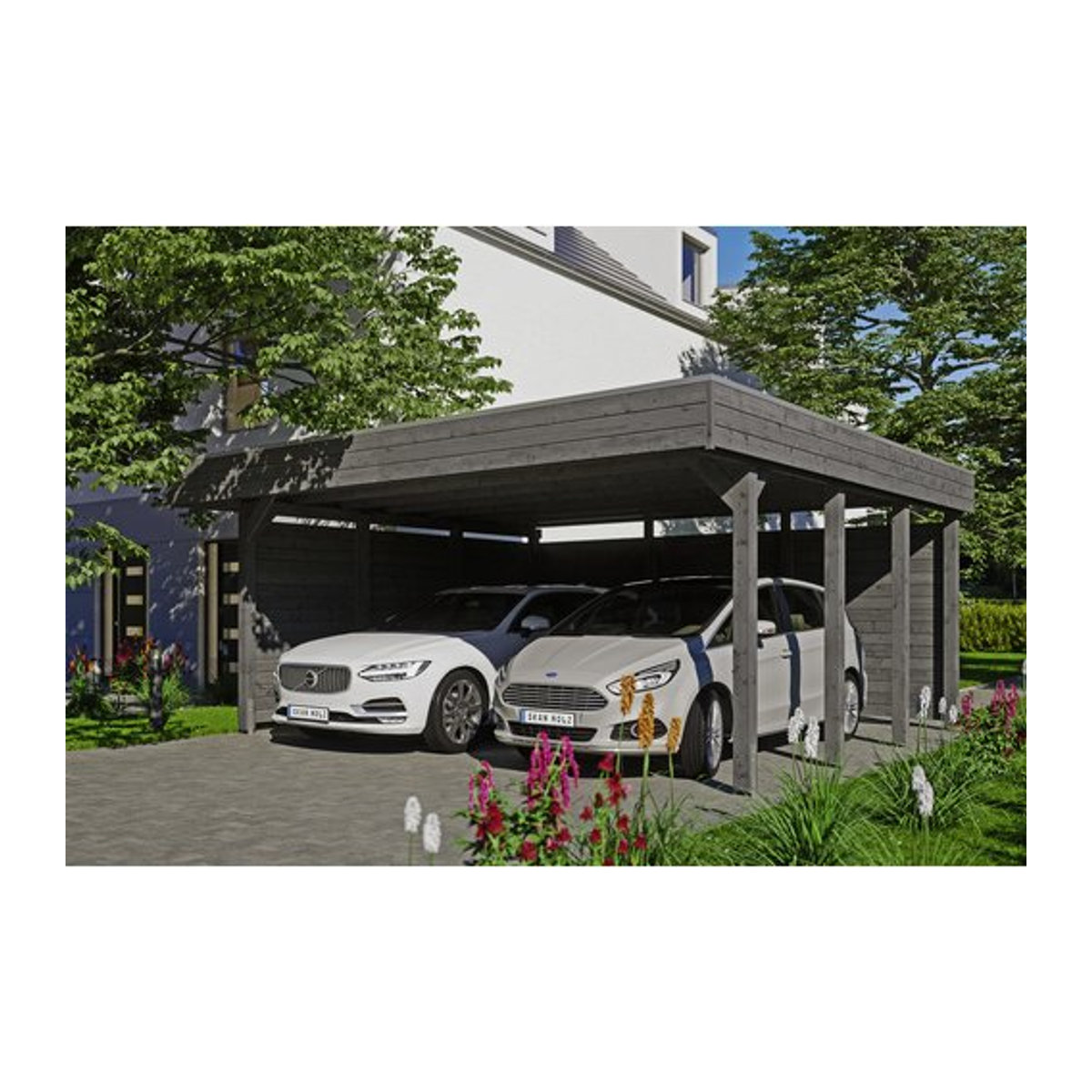 SKANHOLZ Carport Friesland Set 3 in Grau lasiert B/T: 557 x 555 cm, Firsthöhe: 254 cm - Bild 1