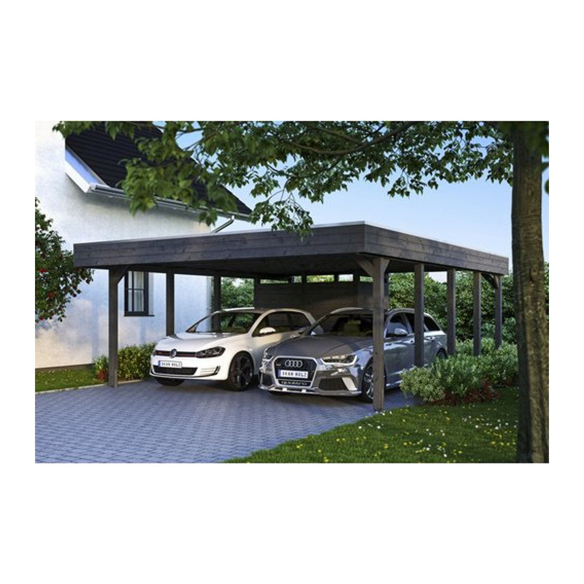 SKANHOLZ Carport Friesland Set 4 in Grau lasiert, B/T: 557 x 708 cm, Firsthöhe: 254 cm - Bild 1