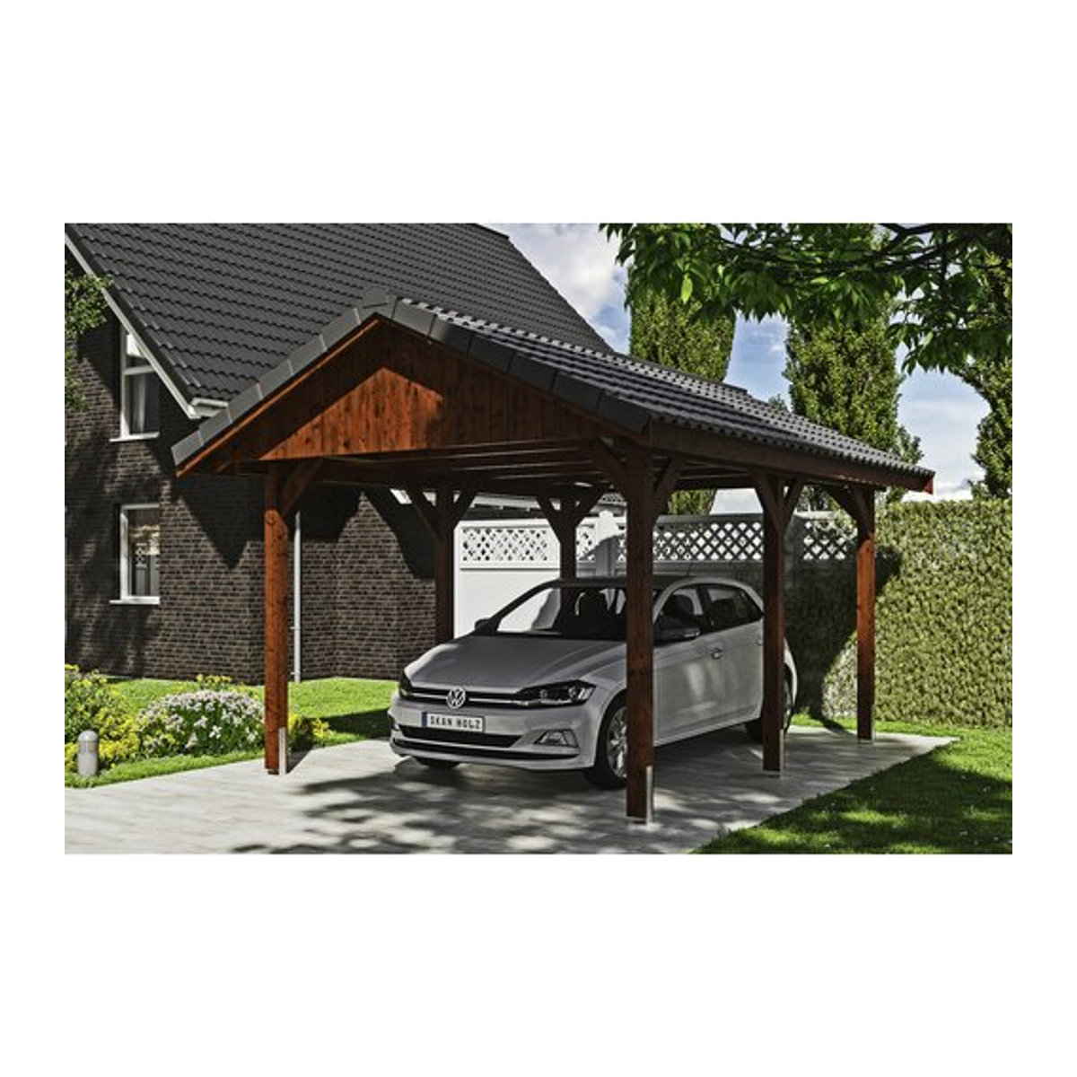 SKANHOLZ Carport Wallgau in Braun lasiert B/T: 380 x 500 cm, Firsthöhe: 313 cm - Bild 1