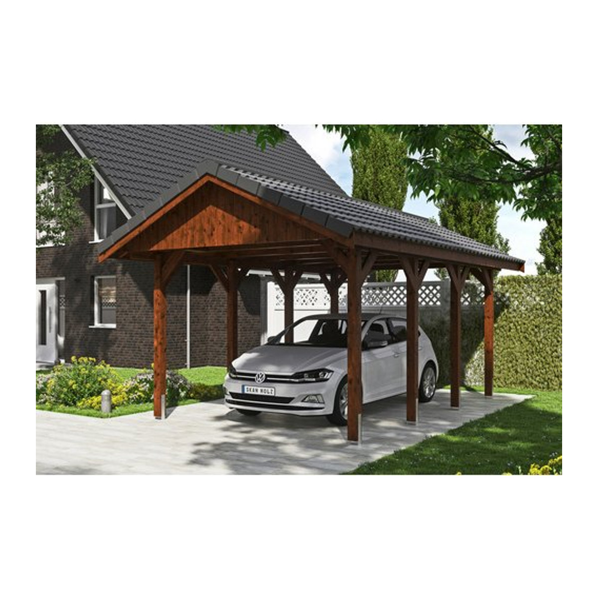 SKANHOLZ Carport Wallgau in Braun lasiert B/T: 380 x 600 cm, Firsthöhe: 313 cm - Bild 1