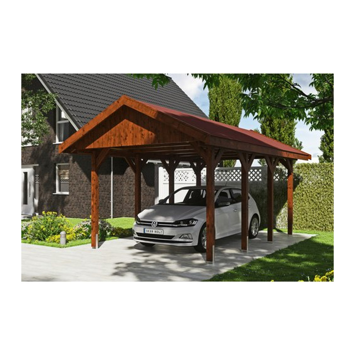 SKANHOLZ Carport Wallgau in Braun lasiert B/T: 380 x 600 cm, Firsthöhe: 313 cm - Bild 1