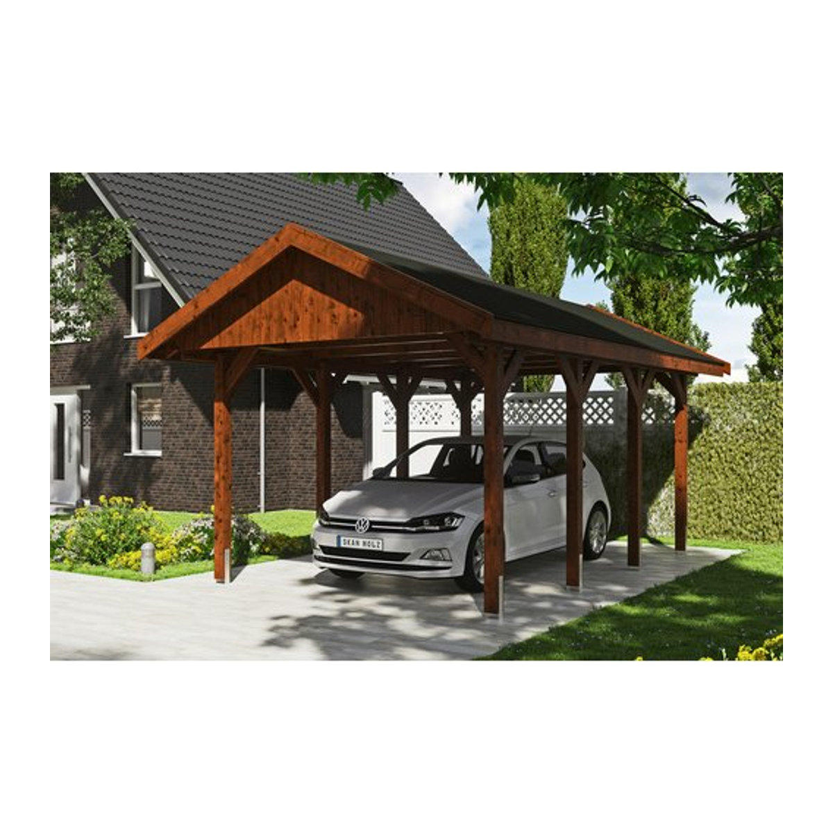 SKANHOLZ Carport Wallgau in Braun lasiert B/T: 380 x 600 cm, Firsthöhe: 313 cm - Bild 1