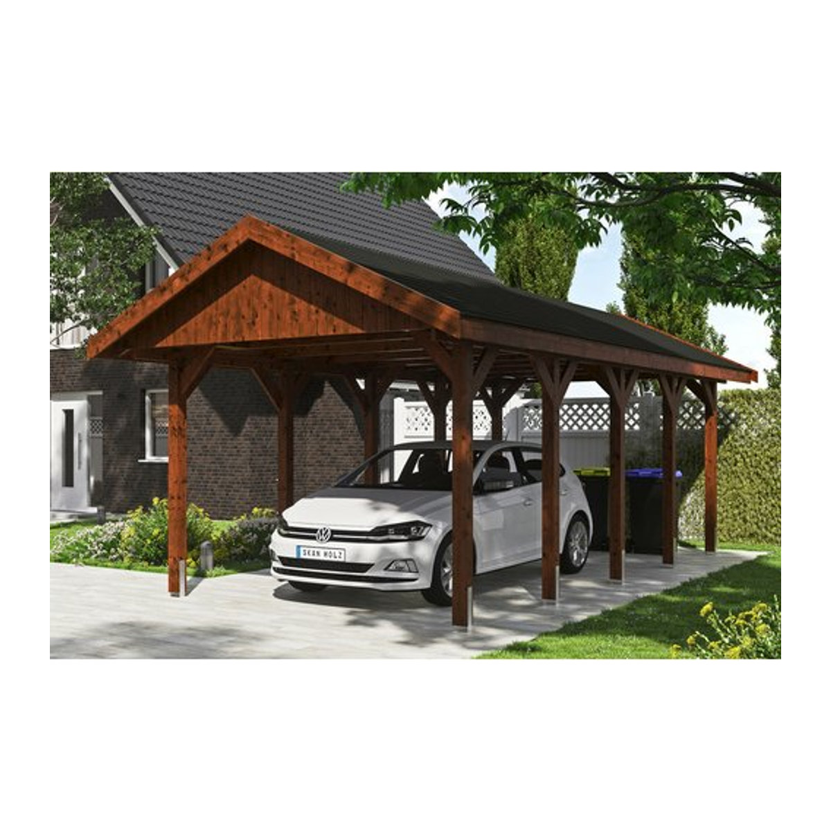 SKANHOLZ Carport Wallgau in Braun lasiert B/T: 380 x 750 cm, Firsthöhe: 313 cm - Bild 1