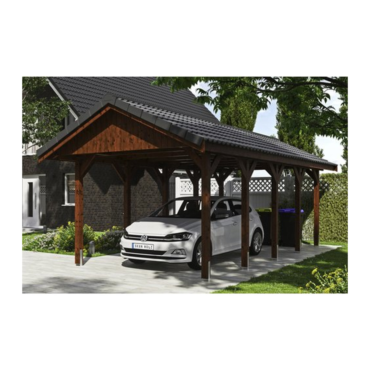 SKANHOLZ Carport Wallgau in Braun lasiert B/T: 380 x 750 cm, Firsthöhe: 313 cm - Bild 1
