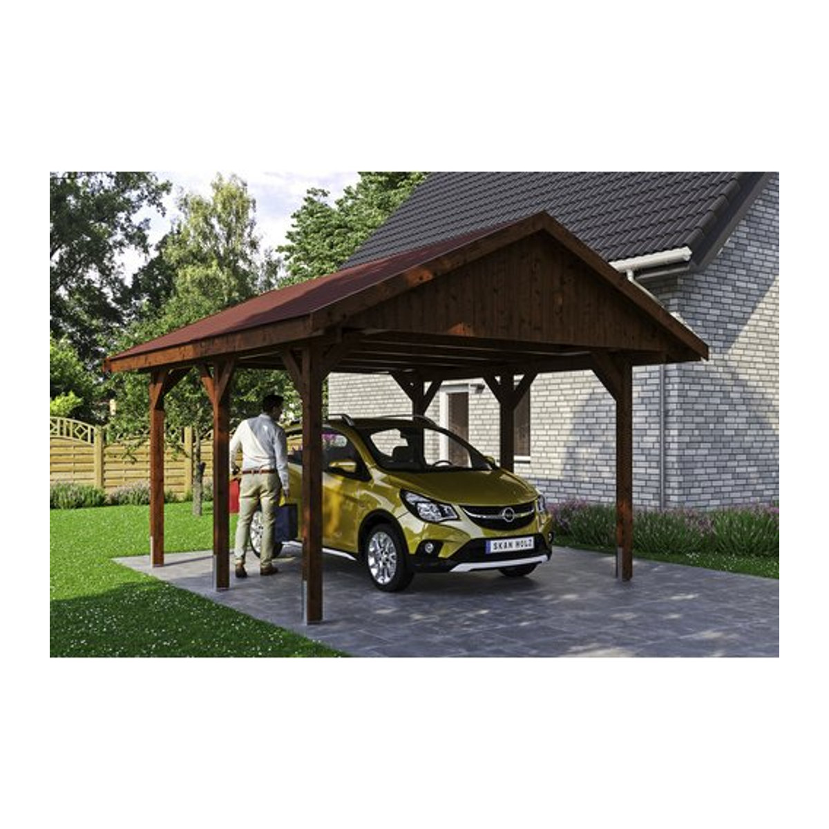SKANHOLZ Carport Wallgau in Braun lasiert B/T: 430 x 500 cm, Firsthöhe: 326 cm - Bild 1