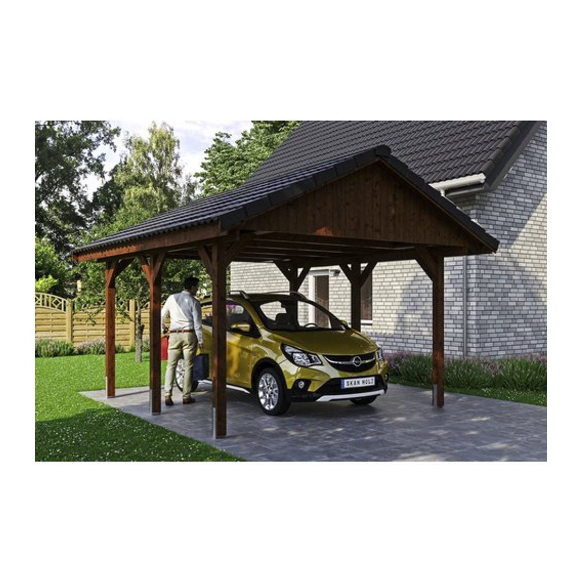 SKANHOLZ Carport Wallgau in Braun lasiert B/T: 430 x 500 cm, Höhe: 326 cm - Bild 1