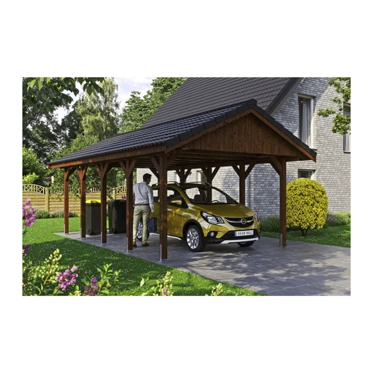 SKANHOLZ Carport Wallgau in Braun lasiert B/T: 430 x 750 cm, Firsthöhe: 326 cm - Bild 1