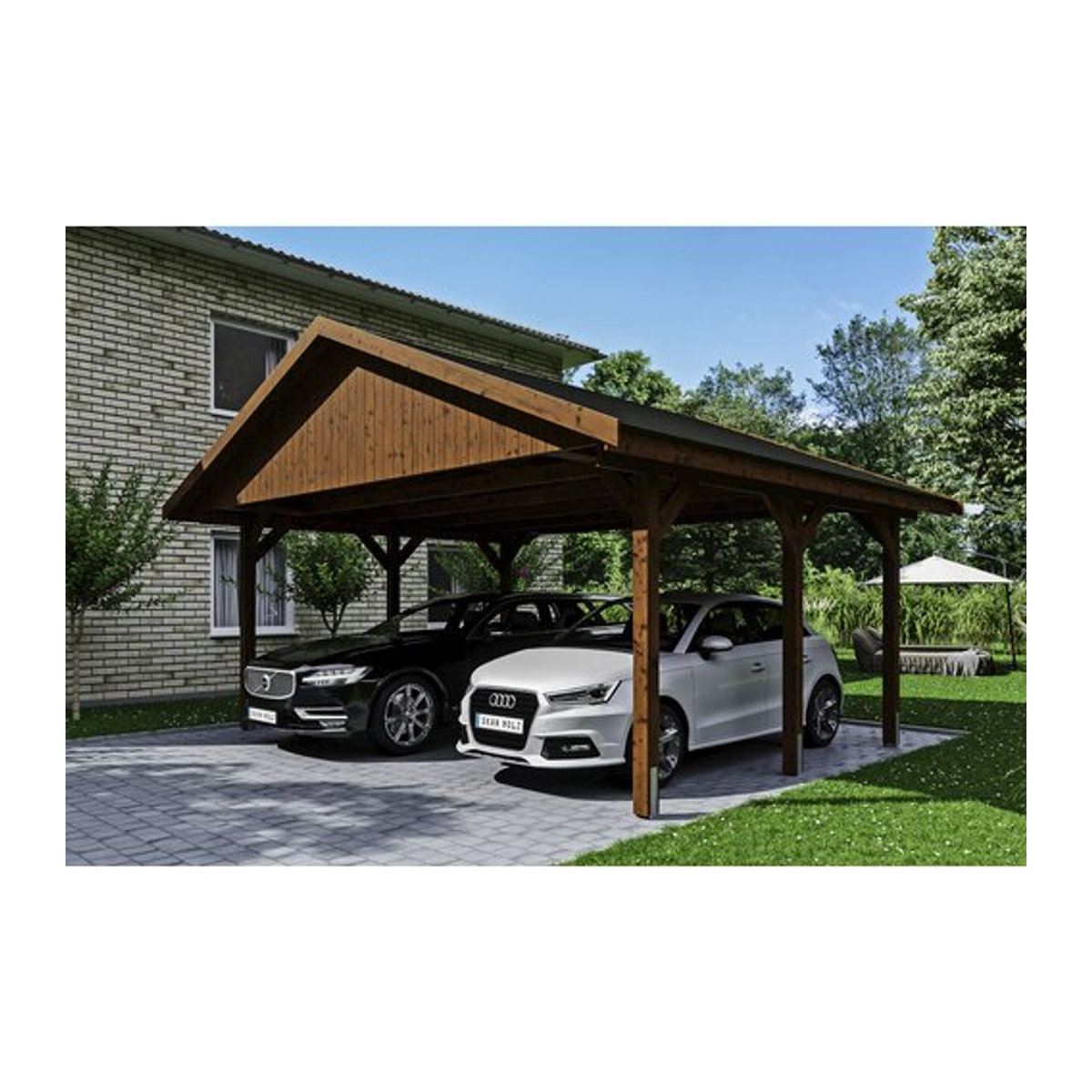SKANHOLZ Carport Wallgau in Braun lasiert B/T: 620 x 500 cm, Höhe: 354 cm - Bild 1