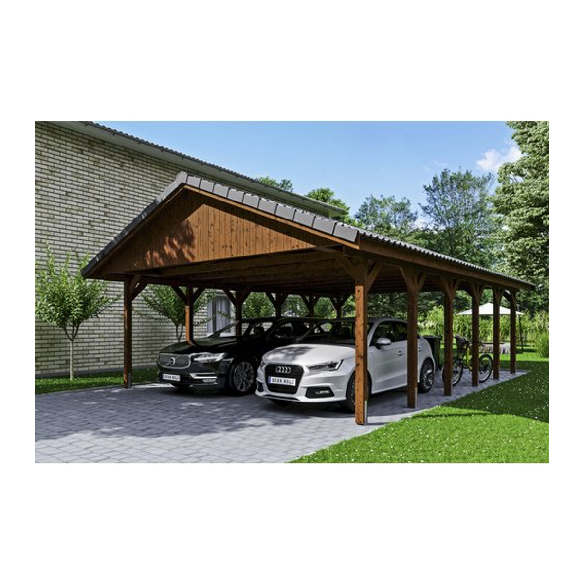 SKANHOLZ Carport Wallgau in Braun lasiert B/T: 620 x 900 cm, Firsthöhe: 354 cm - Bild 1
