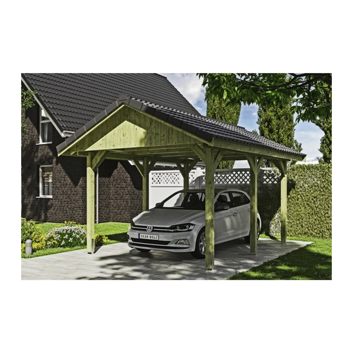 SKANHOLZ Carport Wallgau in Grün, B/T: 380 x 500 cm, Firsthöhe: 313 cm, imprägniert - Bild 1