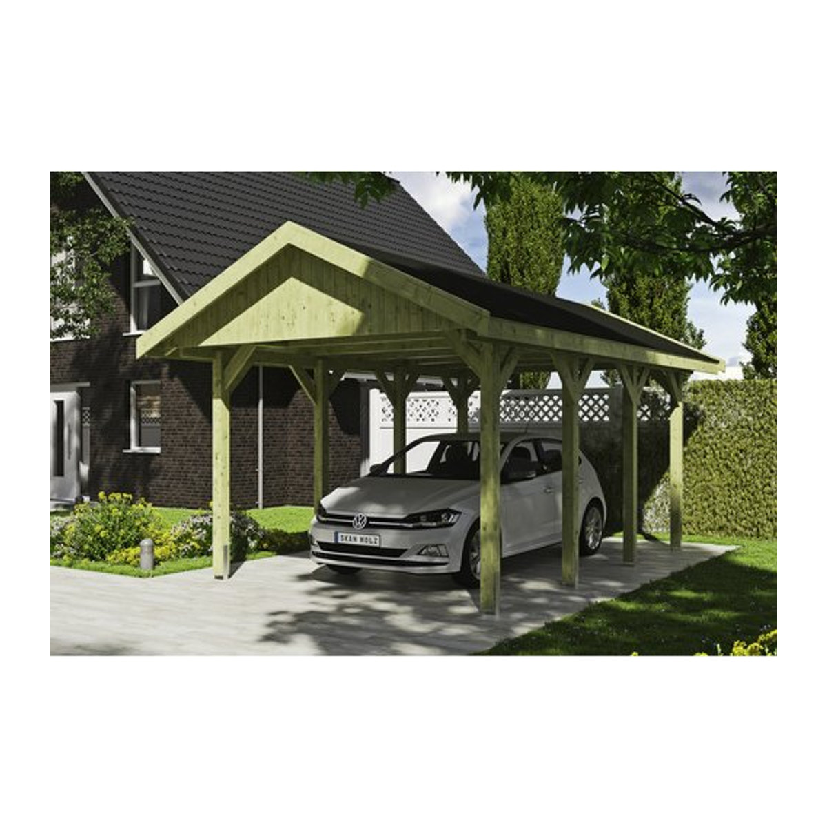 SKANHOLZ Carport Wallgau in Grün, B/T: 380 x 600 cm, Firsthöhe: 313 cm, imprägniert - Bild 1