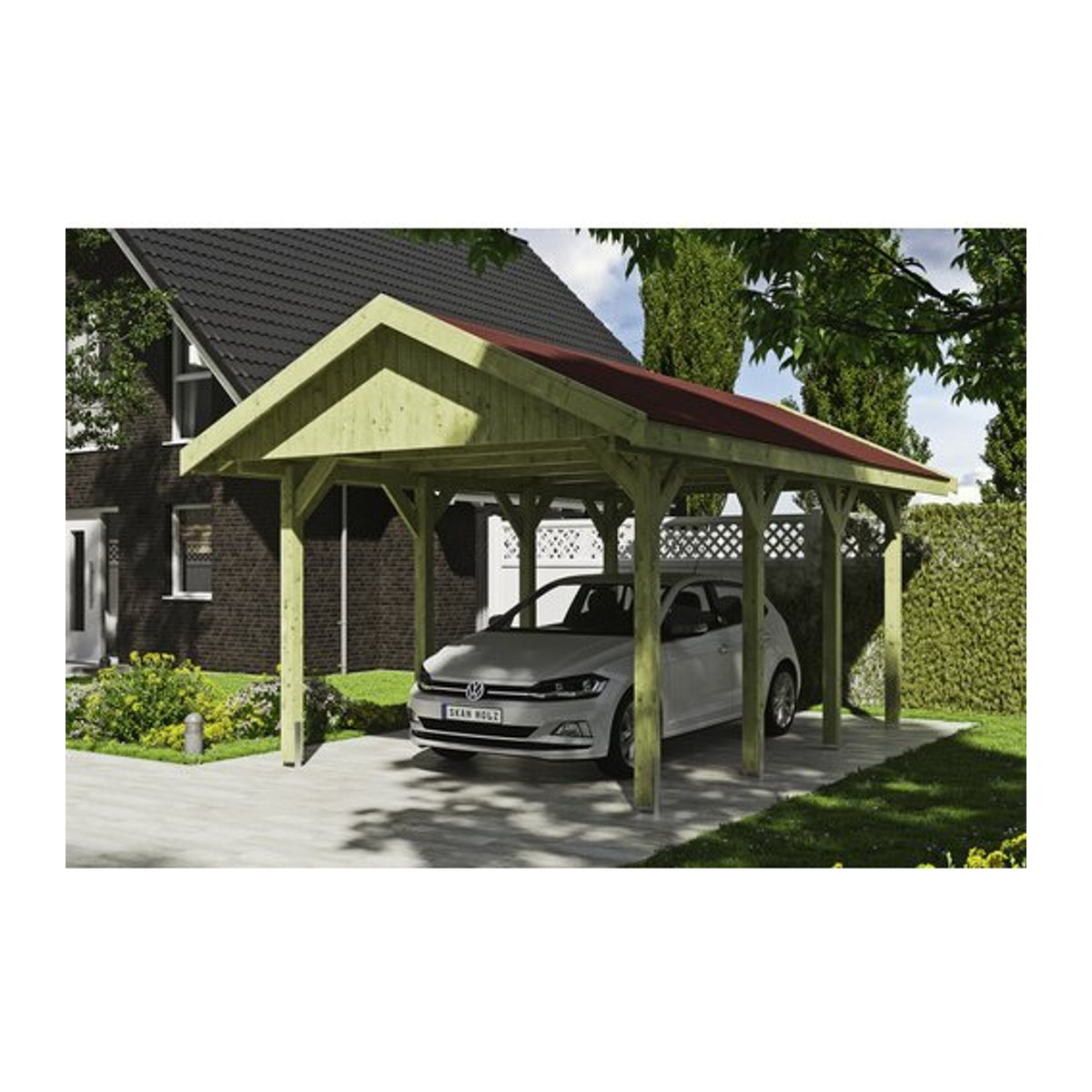 SKANHOLZ Carport Wallgau in Grün, B/T: 380 x 600 cm, Firsthöhe: 313 cm, imprägniert - Bild 1