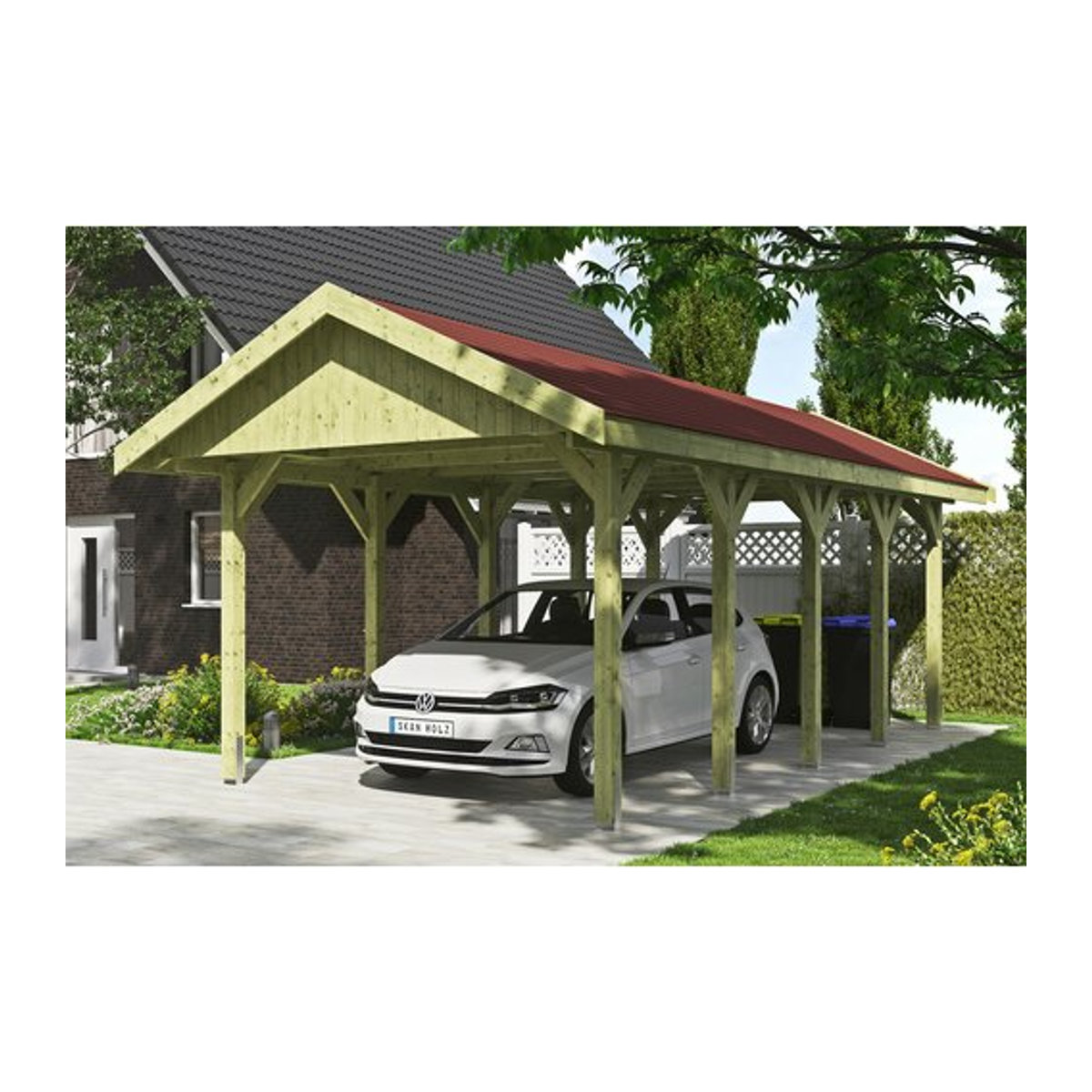 SKANHOLZ Carport Wallgau in Grün, B/T: 380 x 750 cm, Firsthöhe: 313 cm, imprägniert - Bild 1
