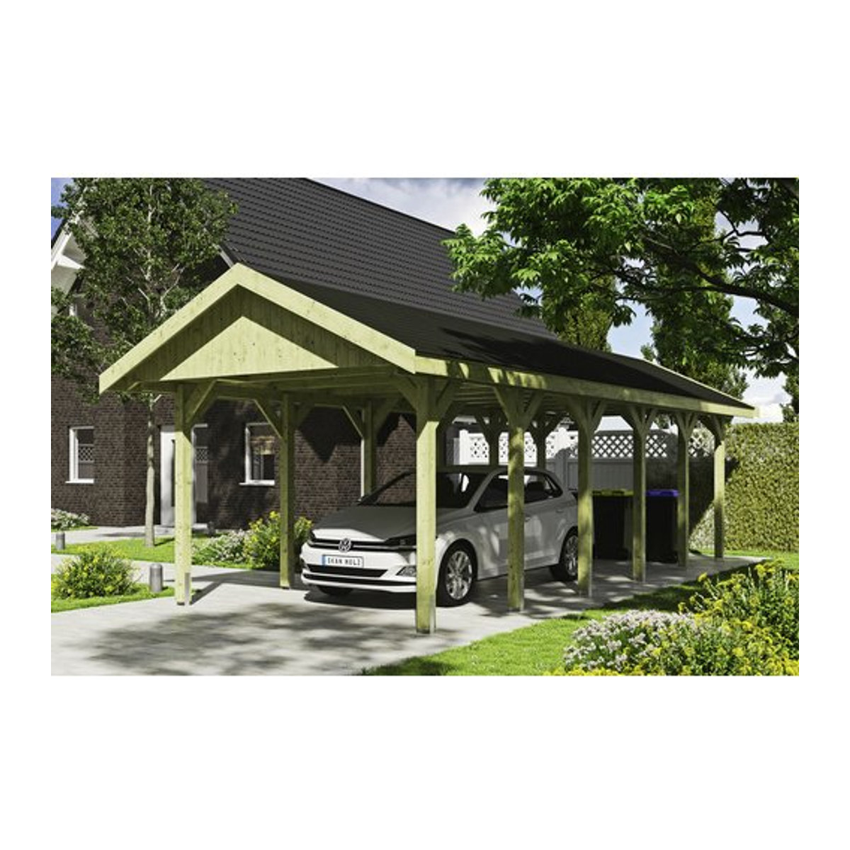 SKANHOLZ Carport Wallgau in Grün, B/T: 380 x 900 cm, Firsthöhe: 313 cm, imprägniert - Bild 1