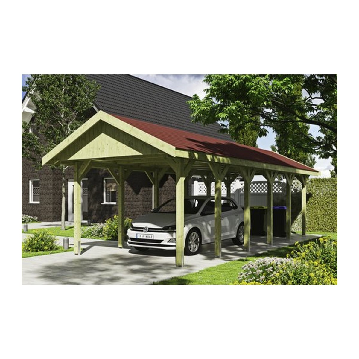 SKANHOLZ Carport Wallgau in Grün, B/T: 380 x 900 cm, Firsthöhe: 313 cm, imprägniert - Bild 1