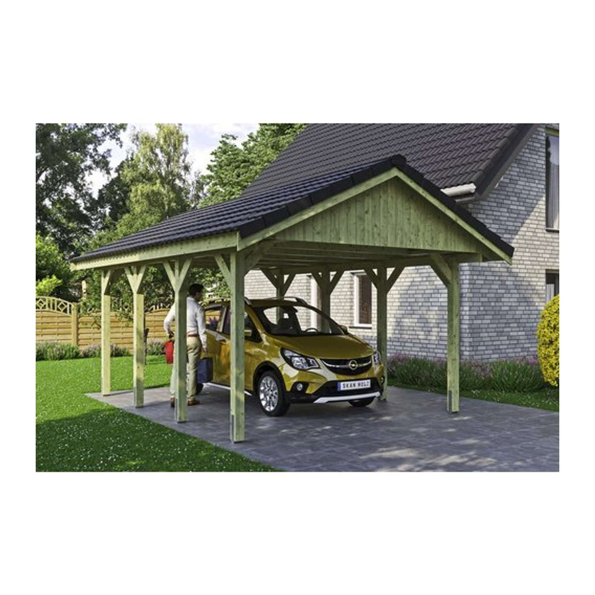SKANHOLZ Carport Wallgau in Grün, B/T: 430 x 600 cm, Firsthöhe: 326 cm, imprägniert - Bild 1